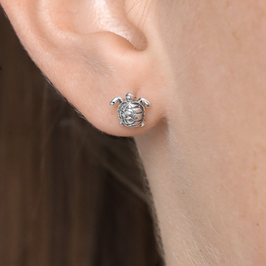 Great Barrier Reef Turtle Stud Earrings - Handmade Sterling Silver Sea Turtle Jewelry for Women - Perfect Gift for Ocean Lovers, Beach Vacation & Marine Conservation Support
