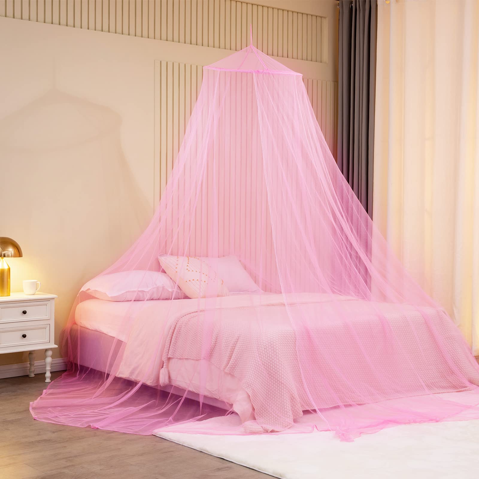 Obrecis Pink Mosquito Net Bed Canopy for Girls - Princess Style Hanging Bed Curtains with Mosquito Netting, Fits Twin/Full/Queen/King Size Beds | Perfect for Bedroom Decor, Kids' Rooms & Princess-Themed Sleepovers