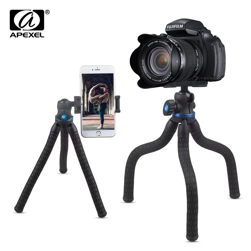 Apexel Flexible Tripod Stand with 3KG Load Capacity - APL JJ10 for Smartphones, DSLR Cameras & Vlogging - Perfect for Travel, Photography & YouTube Content Creation
