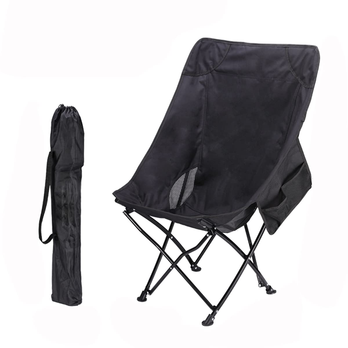 Ultralight High Back Folding Camping Chair with Side Pocket & Carry Bag - Compact Heavy Duty Outdoor Chair for Camping, Hiking, Beach, Picnics & Backyard - Black