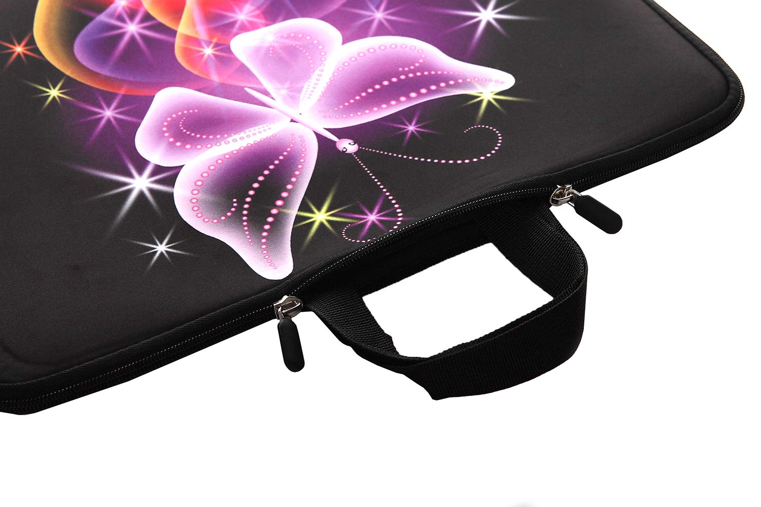 13.3-Inch to 14-Inch Neoprene Laptop Sleeve Case with Hidden Handles - Protective Carrying Bag for MacBook, Notebook, Ultrabook & Chromebooks (Butterfly Design) - Perfect for Work, School & Travel