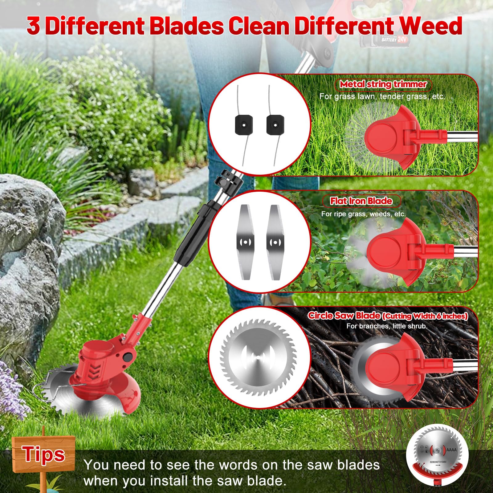 21V 2000mAh Cordless Electric Weed Wacker with 2 Batteries & Charger - 3-in-1 Wheeled String Trimmer, Lawn Edger and Grass Cutter - Perfect for Backyard Maintenance, Garden Trimming and Landscape Edging