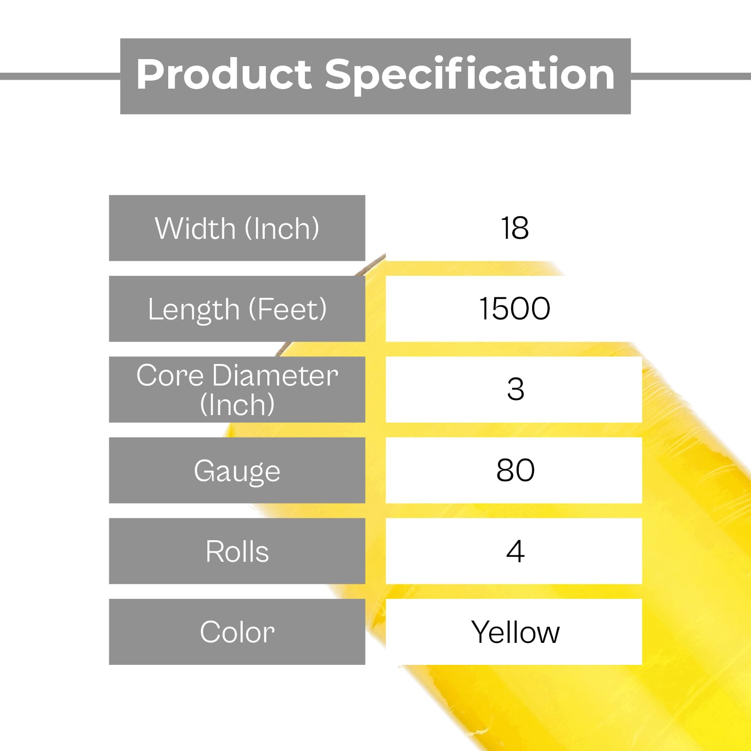 MMBM Yellow Tinted Stretch Wrap Film - 18 Inch x 1500 Feet, 80 Gauge (4 Pack) - Heavy Duty Plastic Cling Wrap for Moving, Packing, Pallet Wrapping & Color Coding | Warehouse, Shipping & Industrial Use