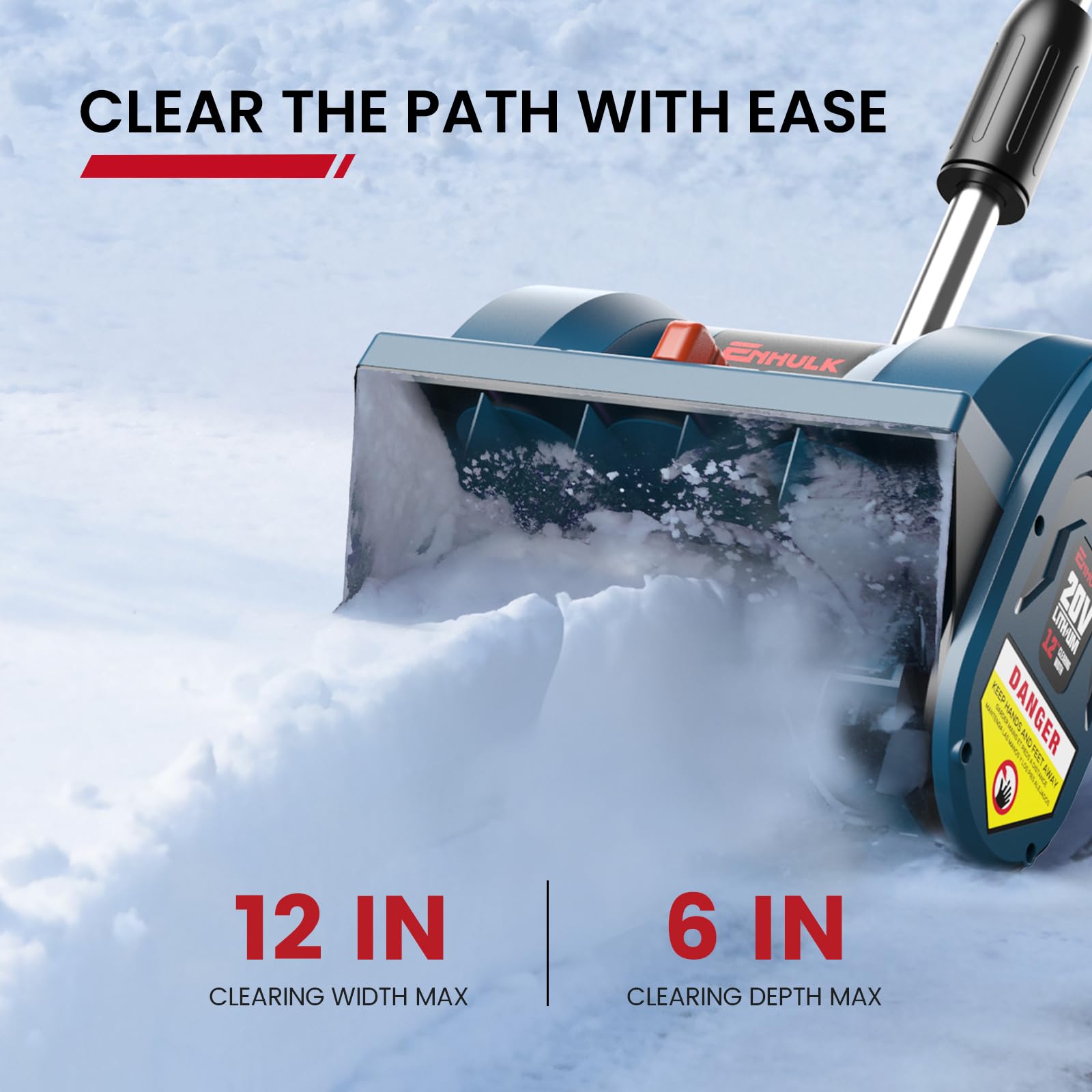 20V Cordless Electric Snow Shovel with 12-Inch Clearing Width | 4-Ah Battery & Fast Charger Included | Adjustable Front Handle & Directional Plate | Perfect for Driveways, Sidewalks & Small Areas Snow Removal