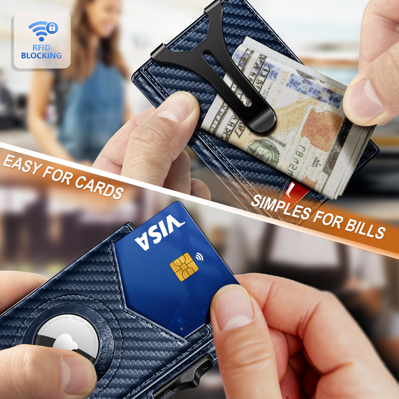 BULLIANT Slim Money Clip Wallet for Men - RFID Blocking Metal Credit Card Holder with Magnetic Flip Shell (Holds 9 Cards & Airtag) - Perfect Gift for Dad, Husband & Business Professionals - Everyday Carry & Travel Essential