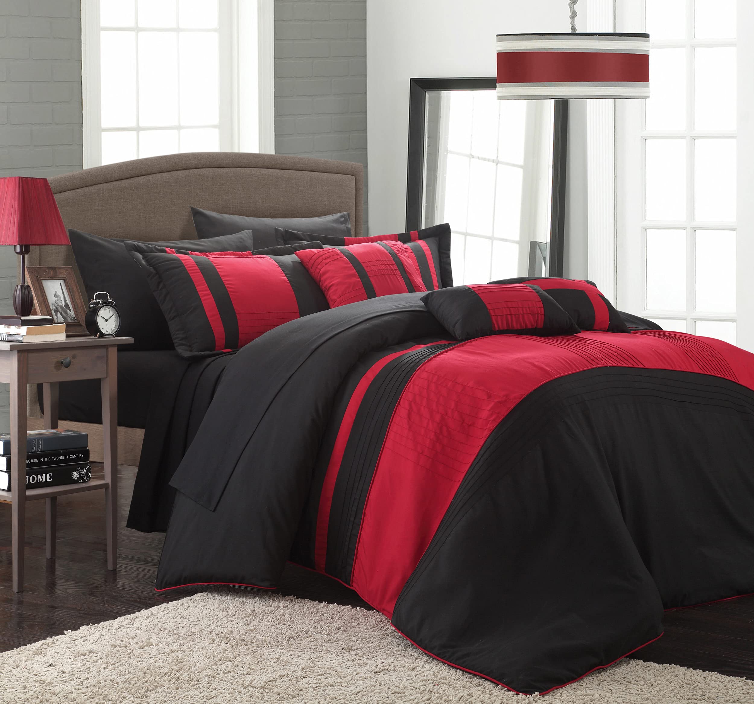 Stylish 10-Piece Queen Size Bed in a Bag Comforter Set - Vibrant Red Floral Design for Cozy Bedroom Decor | Perfect for Master Bedrooms, Guest Rooms & Dorm Essentials