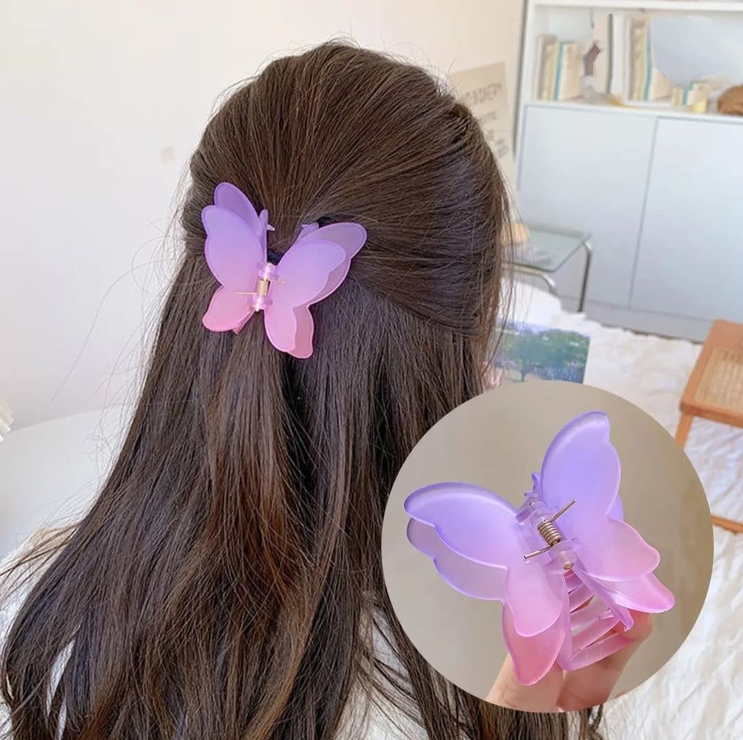 Butterfly Shaped Hair Claw Clips for Women and Girls - Non-Slip Matte Finish Hair Clips with Strong Grip (Multicolor, Pack of 3) - Perfect for School, Work, and Everyday Hairstyles