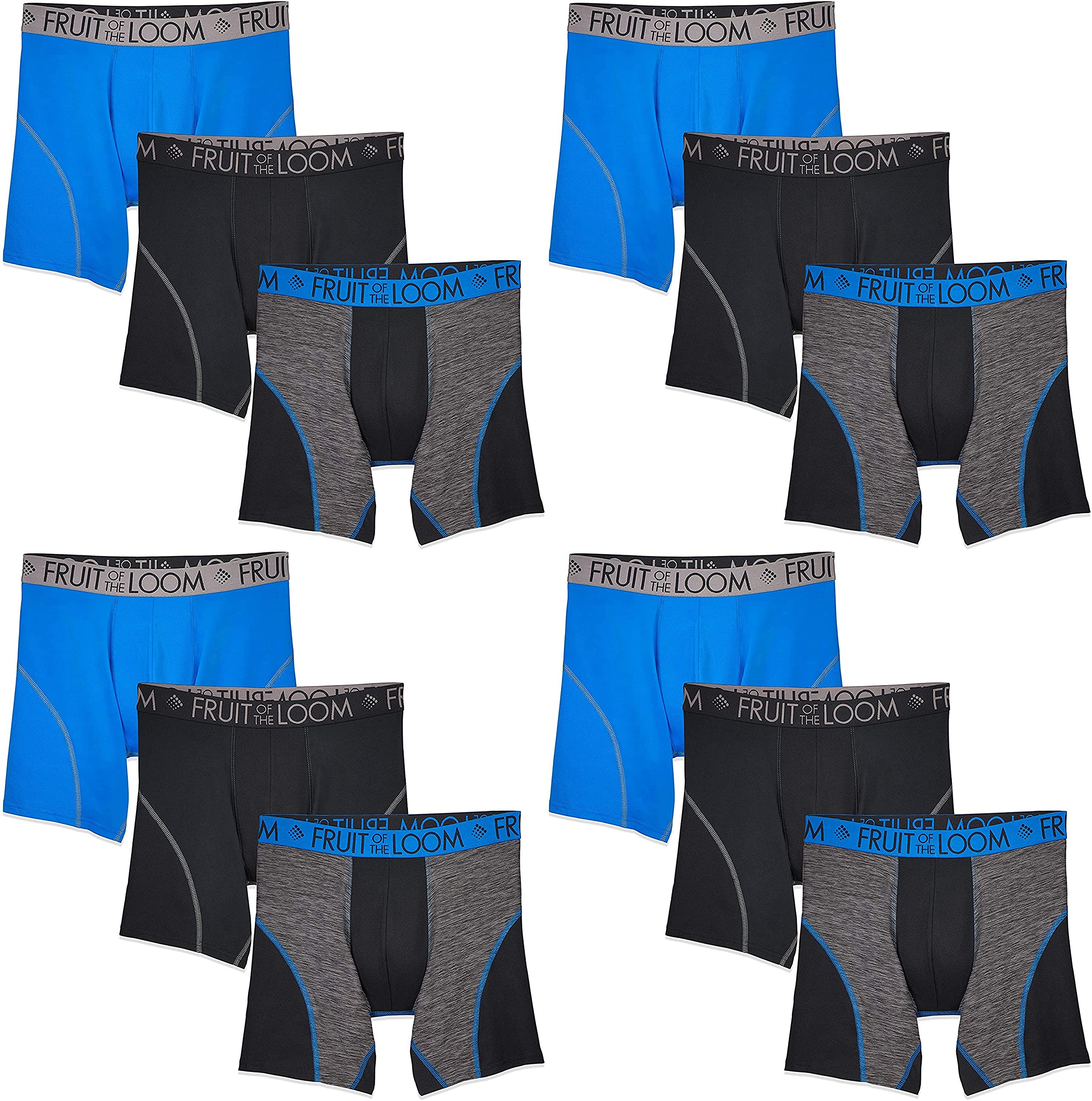 Fruit of the Loom Men's Cotton Performance Boxer Briefs 12-Pack - Soft Breathable Underwear for All-Day Comfort - Perfect for Workout, Travel & Everyday Wear