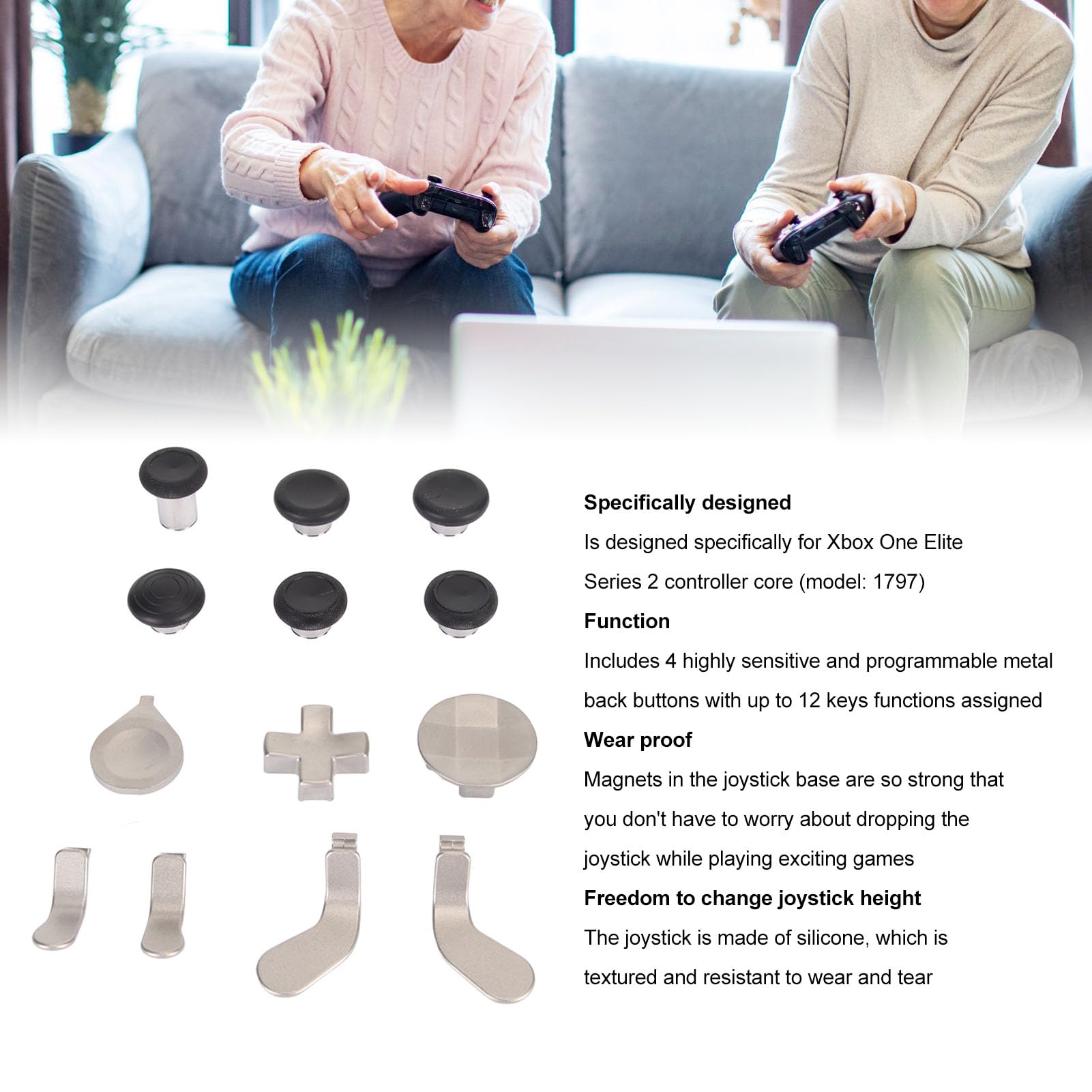Xbox One Elite Series 2 Controller Replacement Thumbsticks & Paddle Kit - 12-in-1 Accessories Set (Silver) | Compatible with Xbox Elite 2 Controller for Gaming, Streaming & Esports