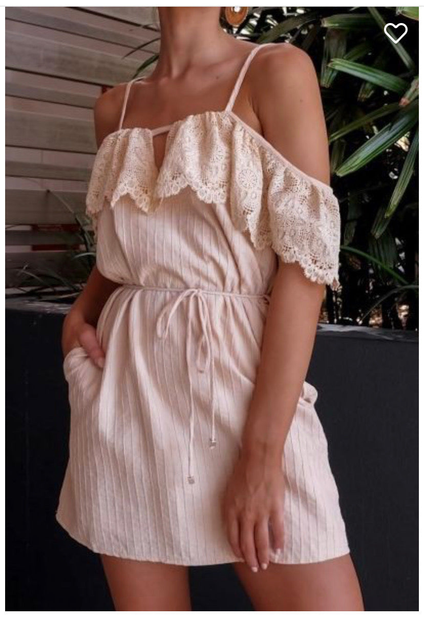 Elegant Beige Lace Detail Dress for Women - Perfect for Weddings, Parties & Special Occasions