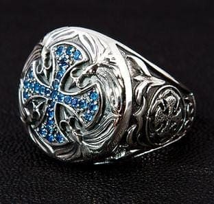 Blue Sapphire Medieval Cross Sterling Silver Ring for Men & Women - Gothic Jewelry, Unique Gift for Christmas, Wedding, Anniversary & Everyday Wear