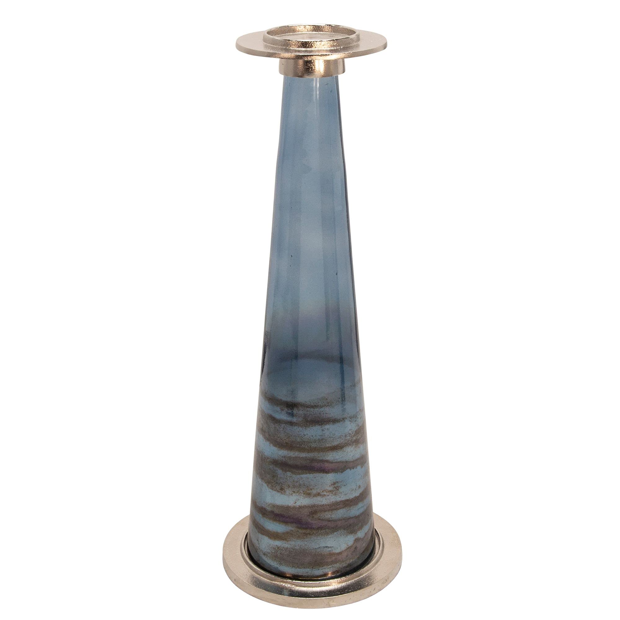 Kingston Living 22-Inch Blue and Brown Glass Pillar Candle Holder - Elegant Home Decor for Dining Table, Wedding Centerpiece & Fireplace Mantel