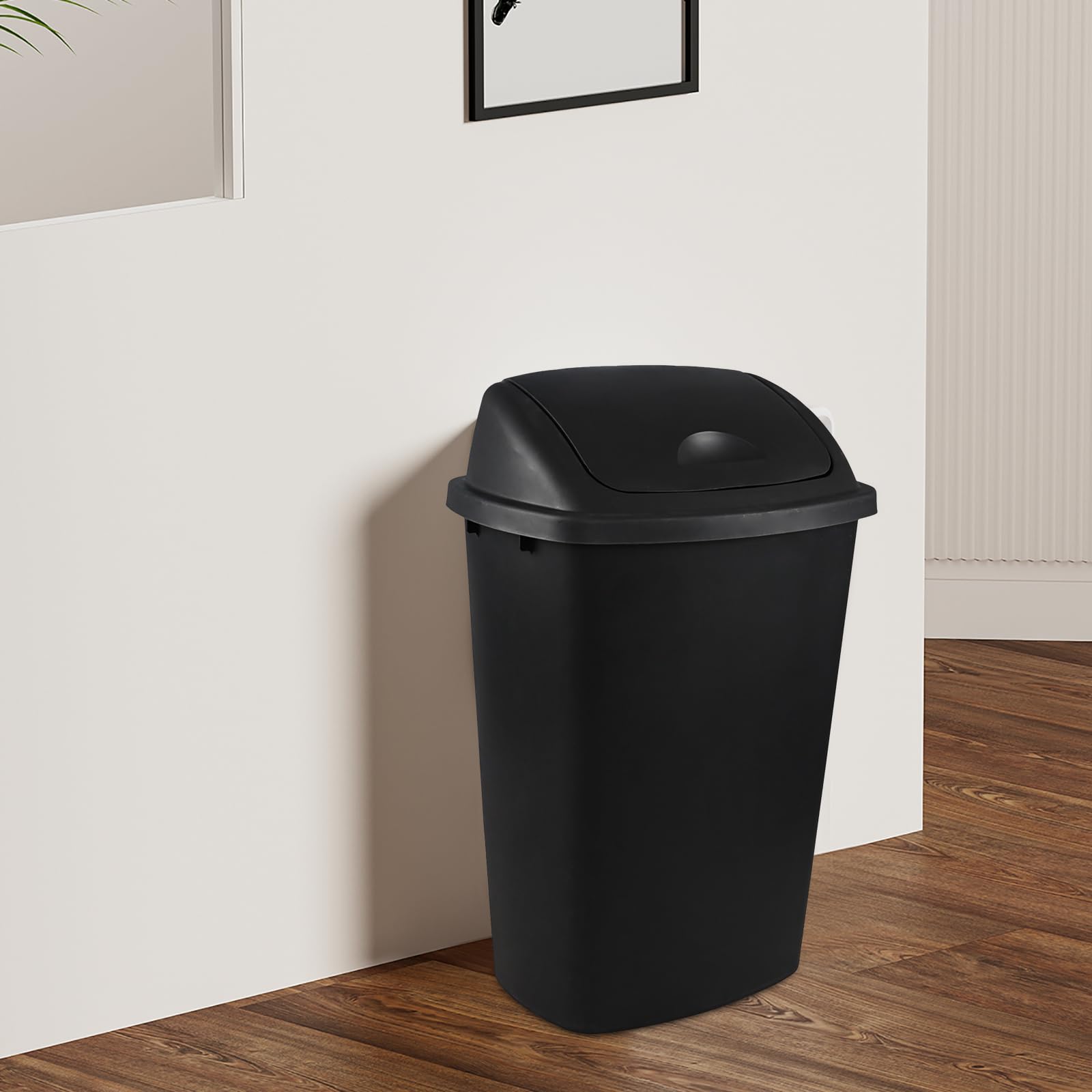 4-Pack 50 Liter Large Plastic Trash Can with Lid - Heavy Duty Black Swing Top Garbage Bin for Kitchen, Bathroom, Office & Outdoor Use