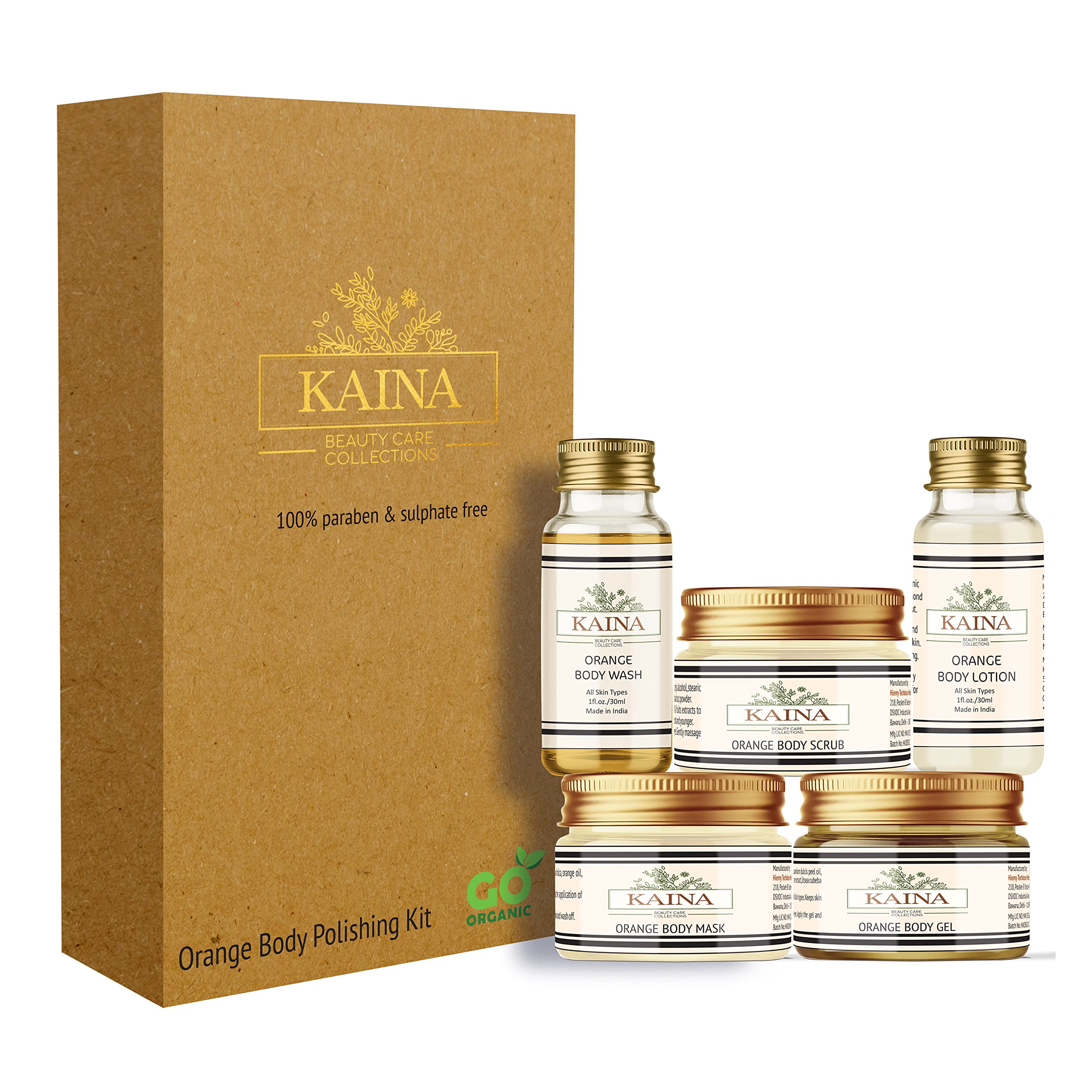 Kaina Herbal Orange Body Polishing Kit for Glowing Skin - 5-Piece Exfoliating & Brightening Set | Perfect for Spa Day, Self-Care Routine & Gift Giving