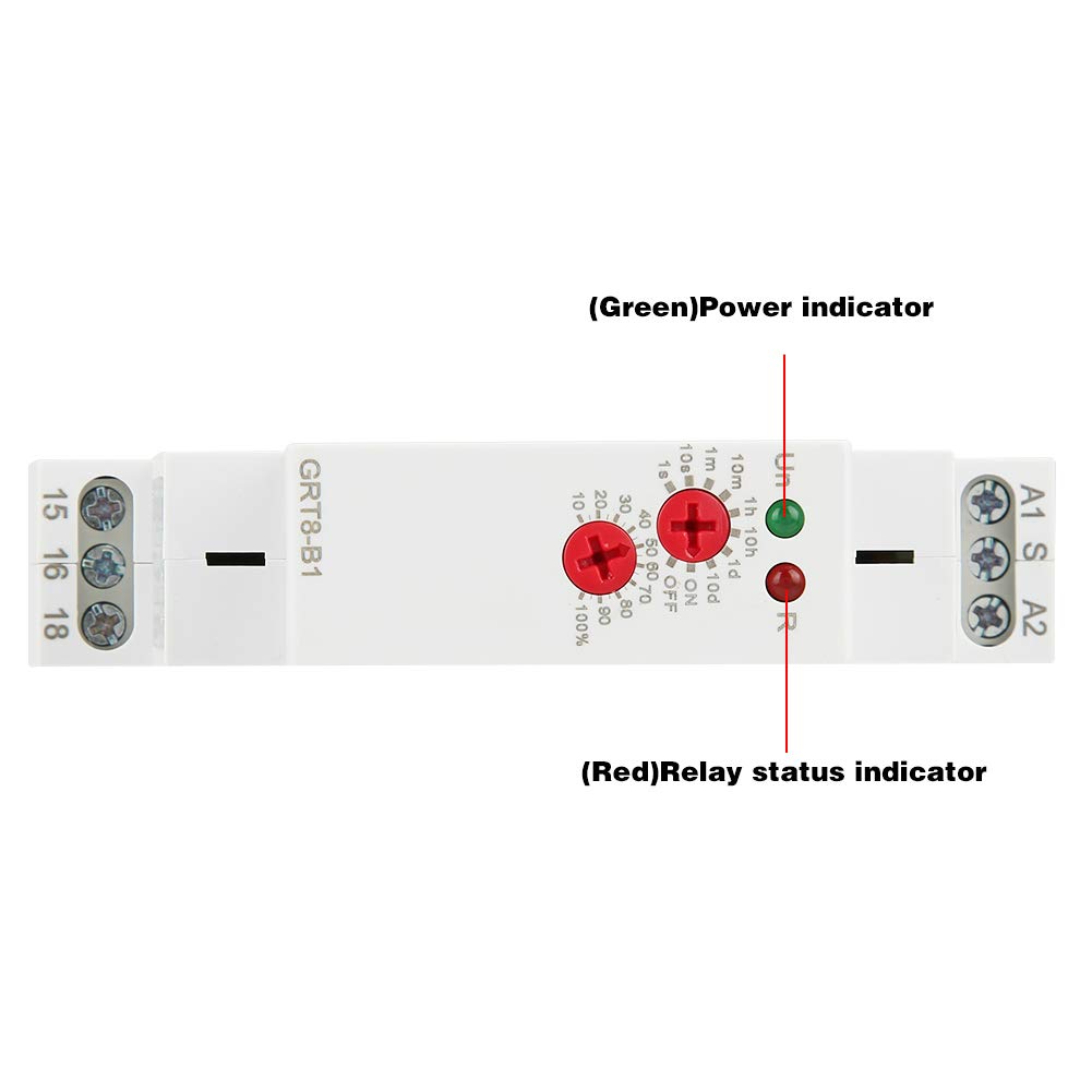 GRT8-B1 Mini AC/DC 12-240V Timer Relay with Delay Off Function (0.1S-10 Days) - 35mm DIN Rail SPDT Time Relay for Industrial Automation & Home Electrical Control