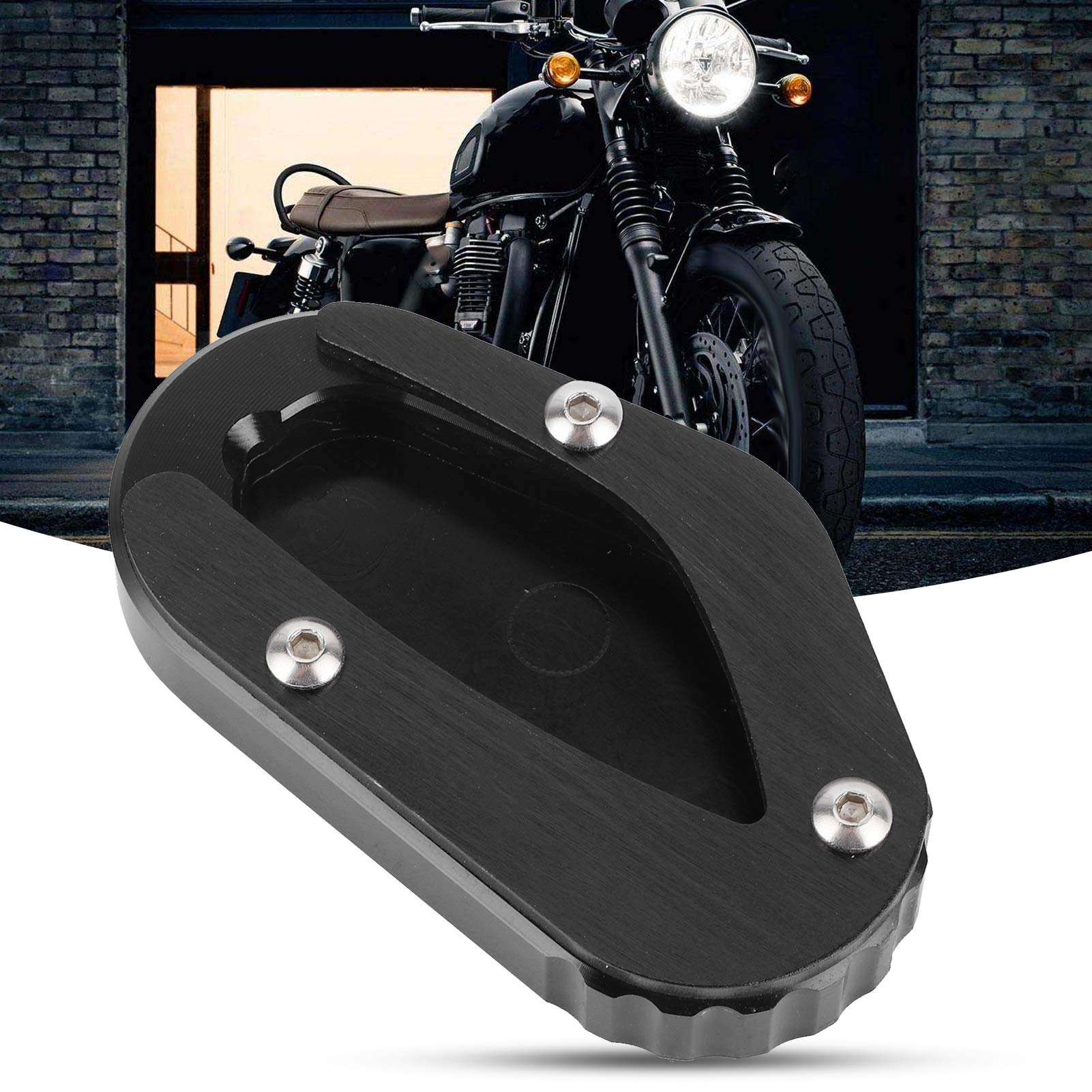 Black Motorcycle Kickstand Pad for Triumph T100 & T120 - Heavy Duty Side Stand Enlarger with Non-Slip Surface | Prevent Sinking on Grass, Sand & Soft Ground | Perfect for Parking on Uneven Terrain