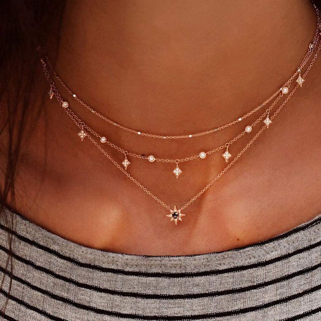 Gortin Layered Gold Boho Pendant Necklace for Women - Beaded Chain Short Necklace Jewelry for Girls | Perfect for Casual Wear, Parties & Gifts