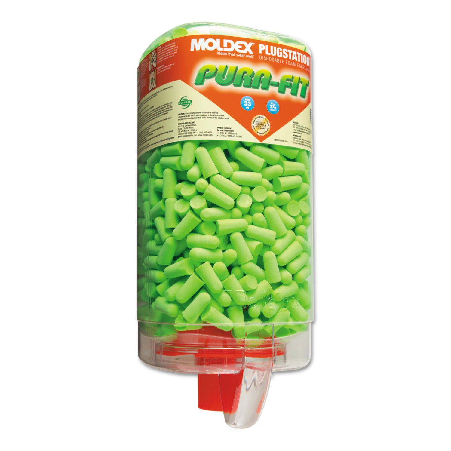 Pura-Fit PlugStation Cordless Earplug Dispenser - 33NRR Hearing Protection, Bright Green, 500 Pairs - Ideal for Construction Sites, Factories & Loud Work Environments