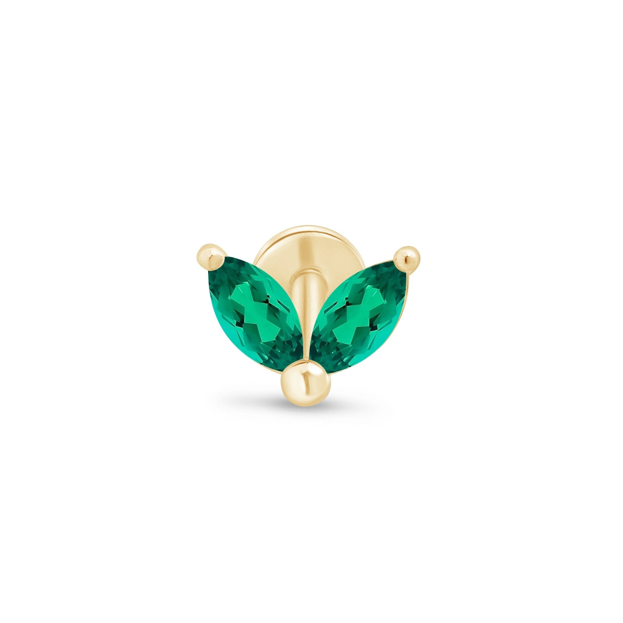 14K Solid Yellow Gold Emerald Double Marquise Flat Back Stud Earrings – Elegant Jewelry for Women, Perfect for Parties, Weddings & Daily Wear