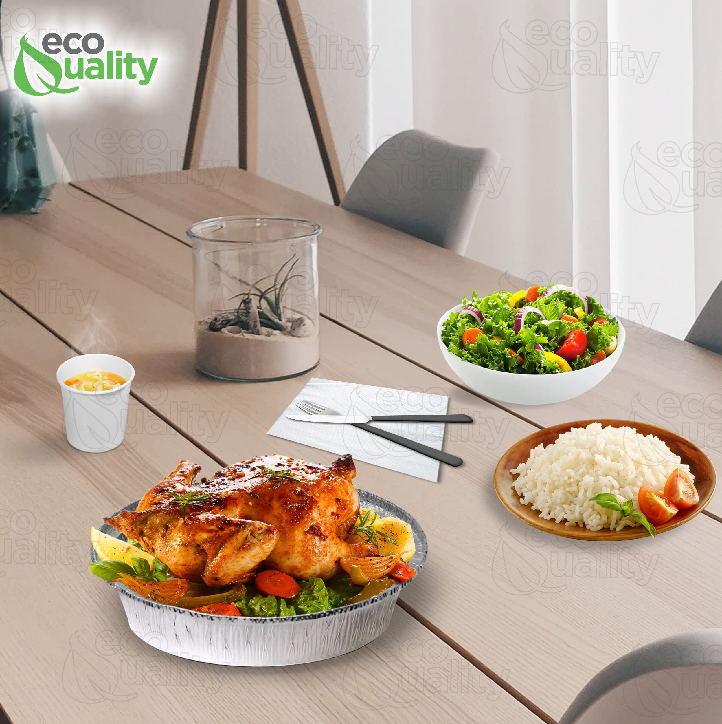 EcoQuality 500 Pack 9 Inch Disposable Round Aluminum Foil Pans - Premium Takeout Containers for Baking, Cooking, Catering - Perfect for Restaurants, Parties, Picnics & Meal Prep (No Lids Included)