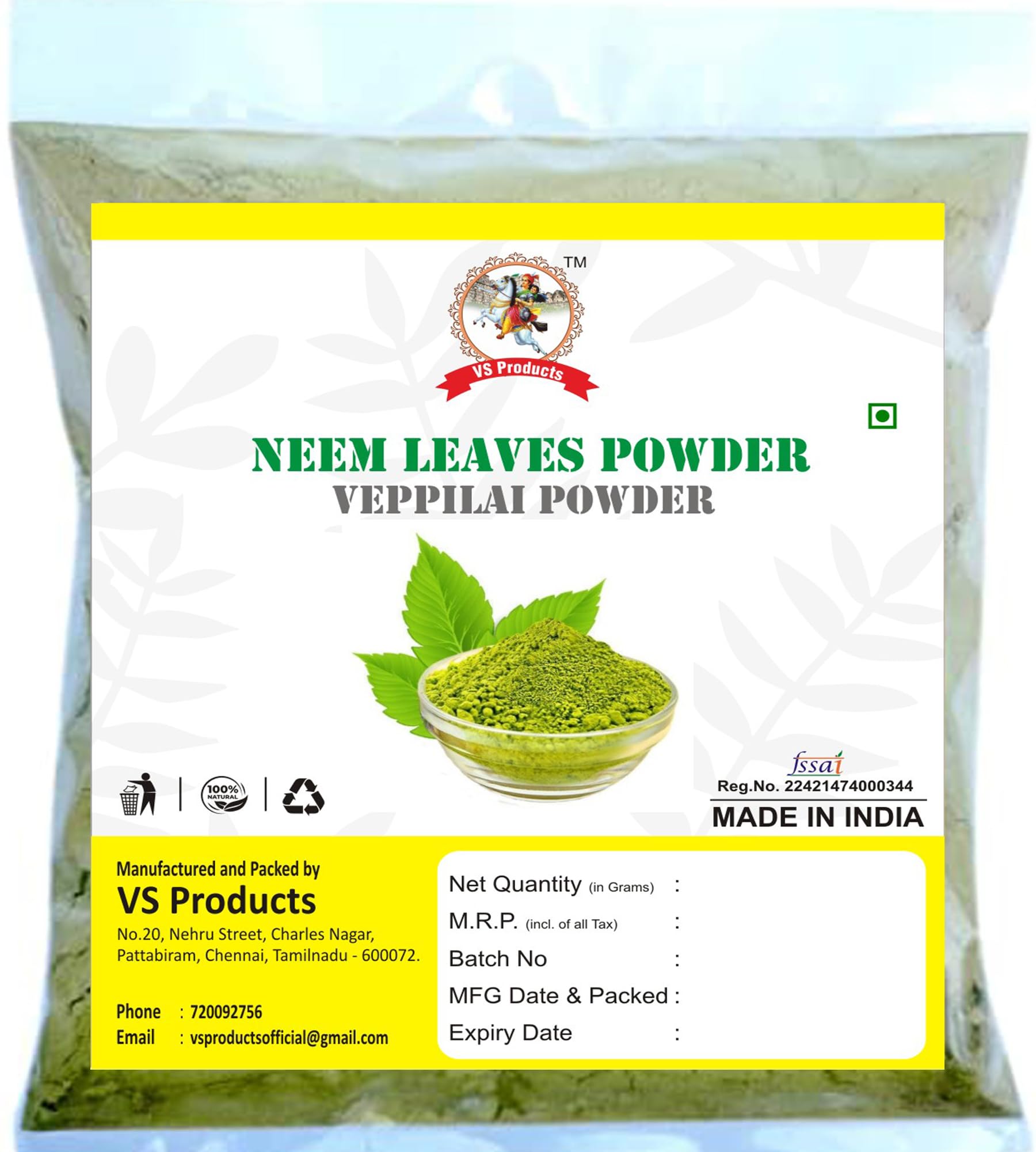 Organic Neem Leaves Powder 50g | Pure Vembu Powder for Skin Care, Hair Growth & Health Benefits | Natural Ayurvedic Remedy for Acne, Dandruff & Immunity Boost | Pack of 1 | Perfect for DIY Beauty & Wellness Recipes