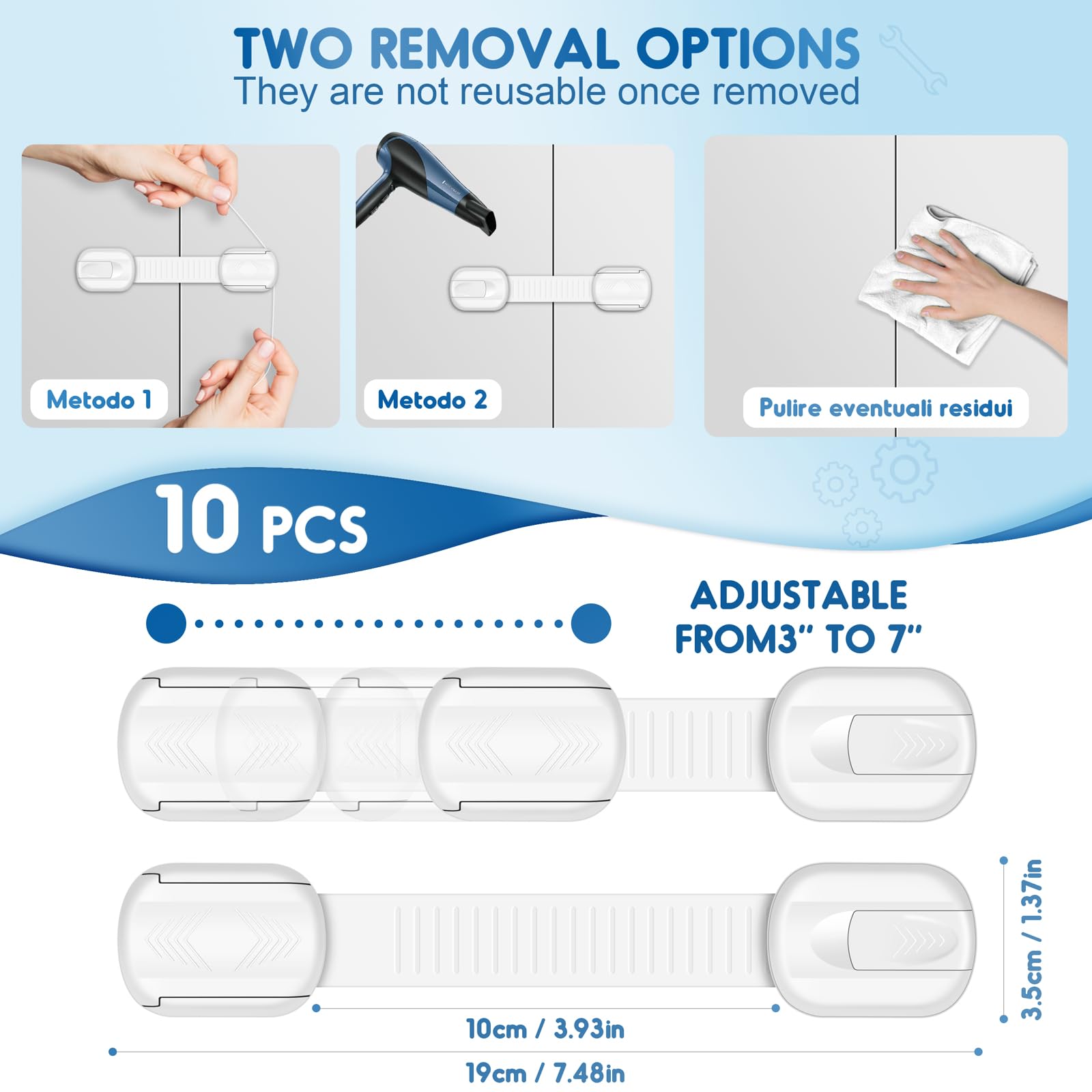 SOGUDE 10 Pack No Drill Baby Proof Cabinet Locks - Child Safety Locks with 3M Adhesive for Kitchen Cabinets, Drawers & Doors (White) | Perfect for Baby Proofing Homes & Childcare Centers