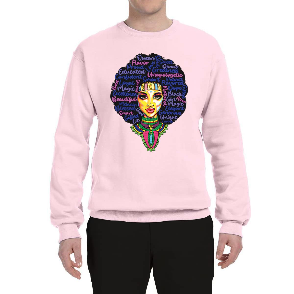 Wild Bobby Queen Bee Strong Black Woman Black Pride Unisex Crewneck Graphic Sweatshirt - Black History Month Apparel, African American Empowerment Clothing for Women & Men - Perfect for Casual Wear, Street Style & Cultural Events