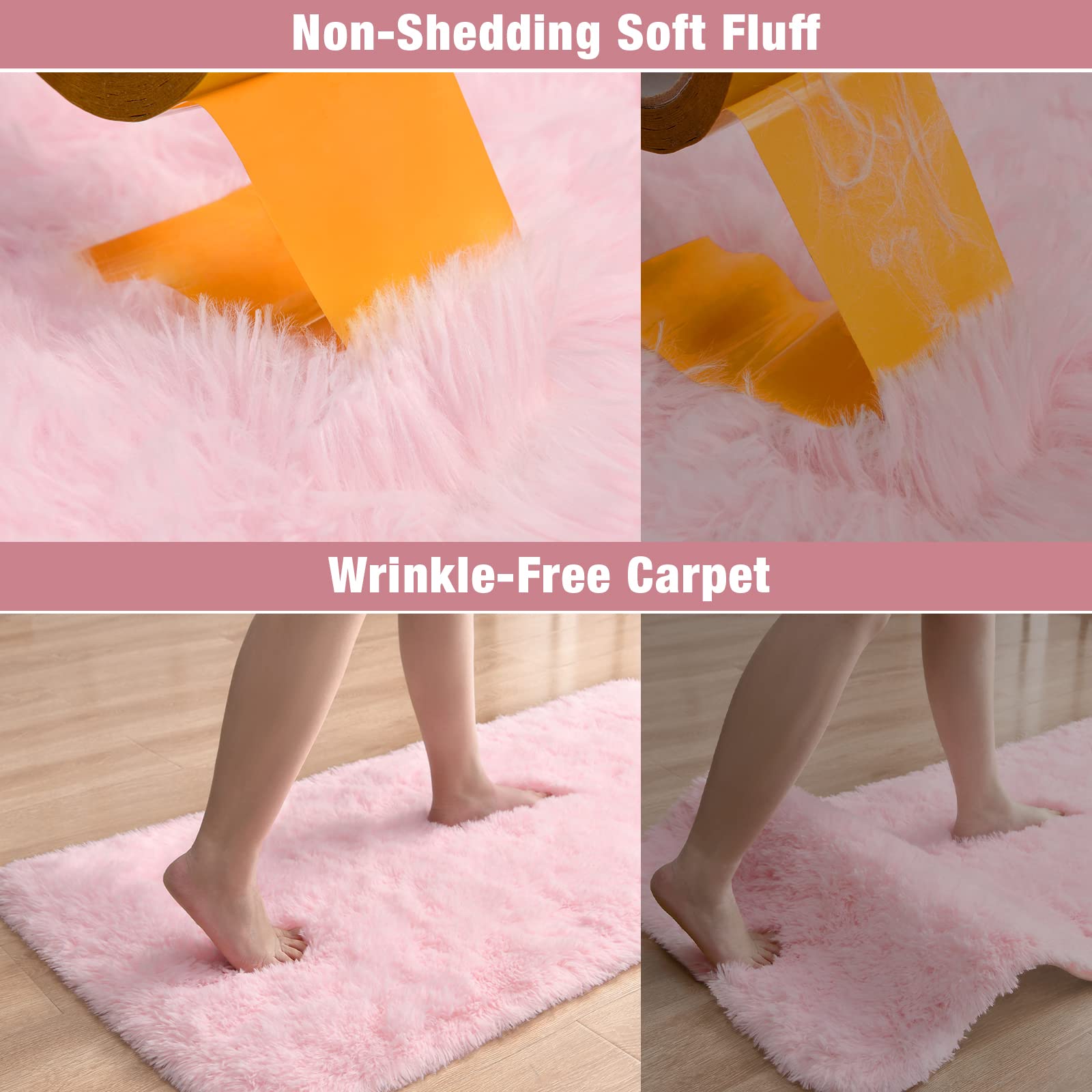 Keeko Pink Shaggy Runner Rug 2x6 Feet - Soft Fluffy Bedside Carpet for Girls Bedroom, Nursery, Kids Room & Teen Dorm Decor | Cozy Modern Area Rug for Living Room, Playroom & Indoor Use
