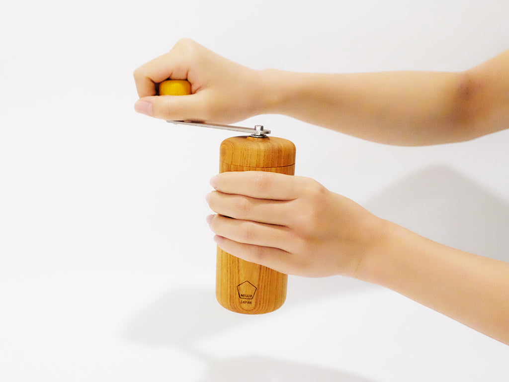 Premium Keyaki Wood Coffee Grinder by Kawasaki Gosei Jushi - Handcrafted Manual Burr Mill for Fresh Ground Coffee at Home, Office & Camping