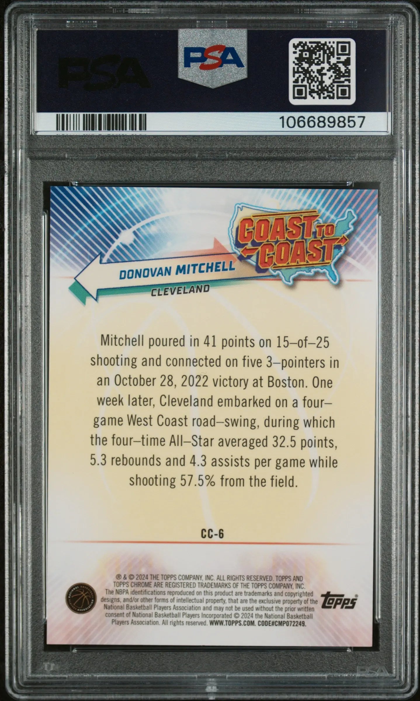 2023 Topps Chrome Coast To Coast Donovan Mitchell Red Refractor PSA 9 /5 - Rare Basketball Trading Card for Collectors & Sports Fans - Perfect for Display, Investment & Memorabilia Collections