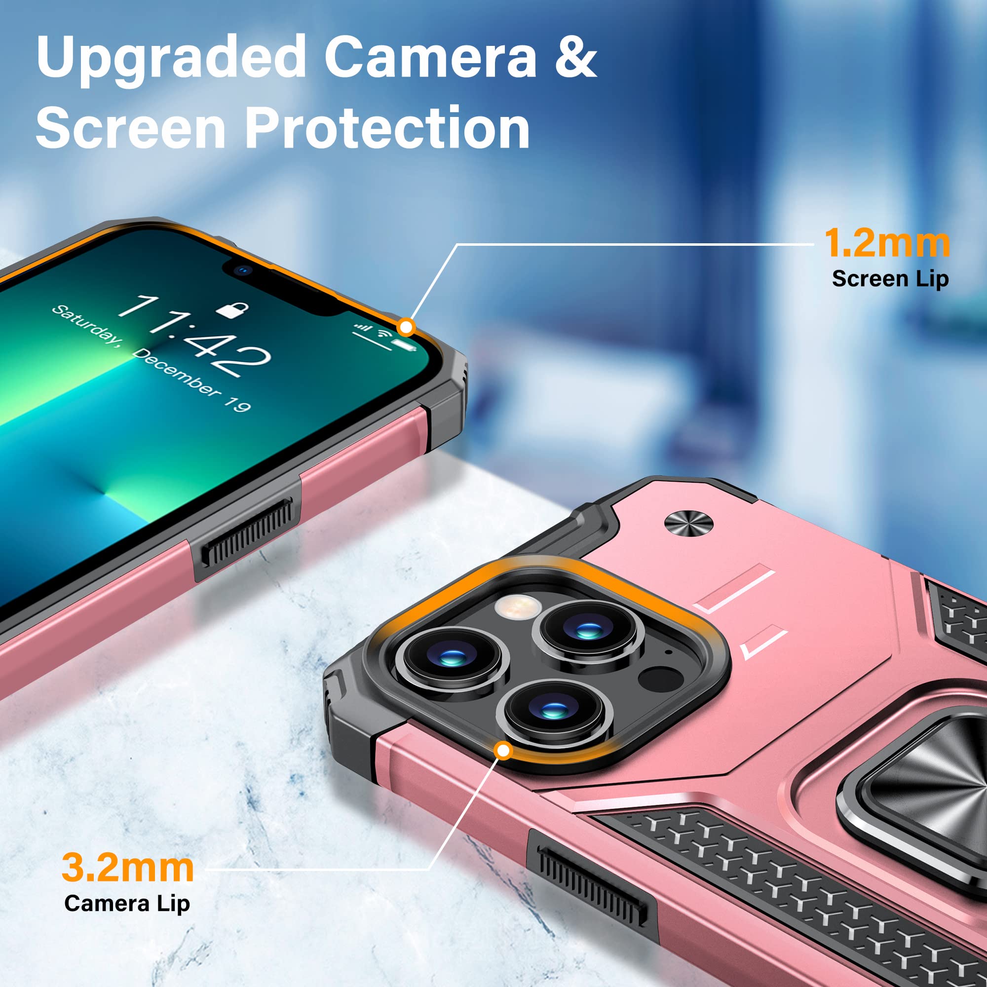 Vakoo Shockproof Heavy Duty Phone Case with Kickstand for iPhone 13 Pro Max - Rose Gold | Protective Cover for Work, Travel & Outdoor Activities