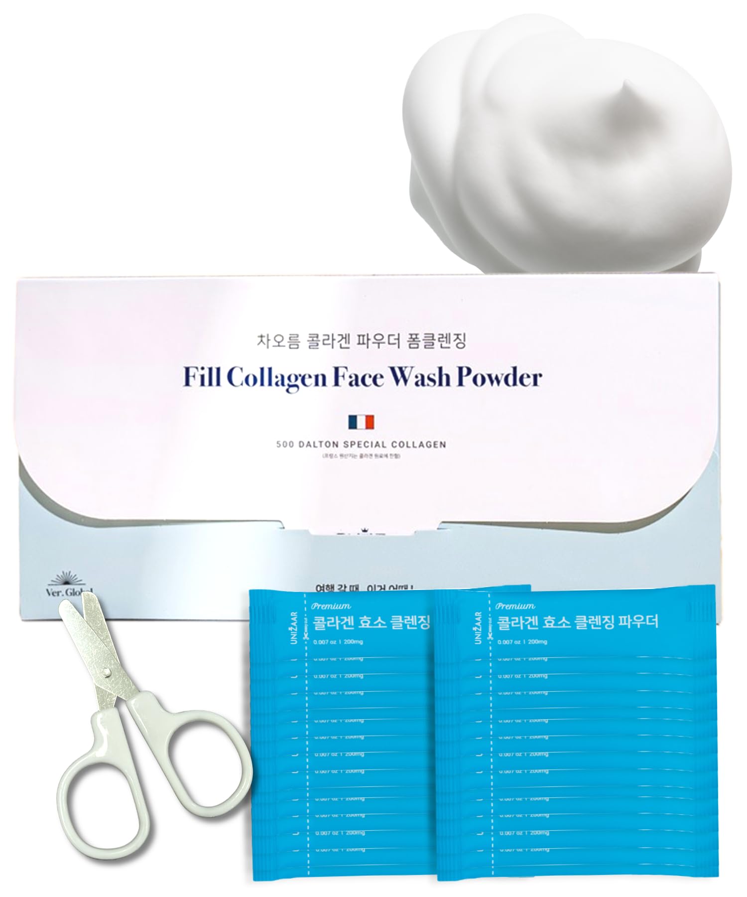 UNIZAAR Collagen Enzyme Powder Face Wash Set – 30 Travel Size Pack (0.007 oz each) with French Collagen & Urea | Korean Skincare Cleanser for Women | Perfect for Travel, Daily Face Cleansing & Anti-Aging Routine