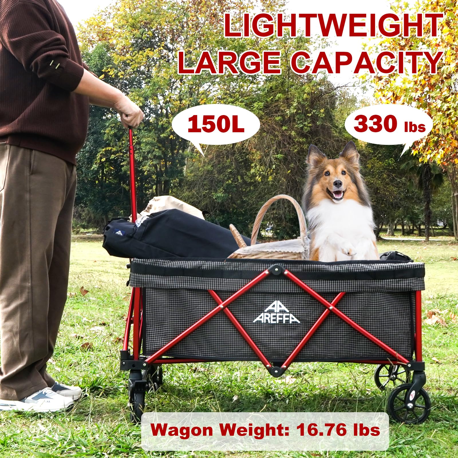 Foldable Outdoor Utility Cart with All-Terrain Wheels - Heavy Duty Collapsible Wagon for Camping, Grocery Shopping & Beach - Large Capacity AREFFA Folding Wagon for Picnics, Gardening, and Outdoor Adventures