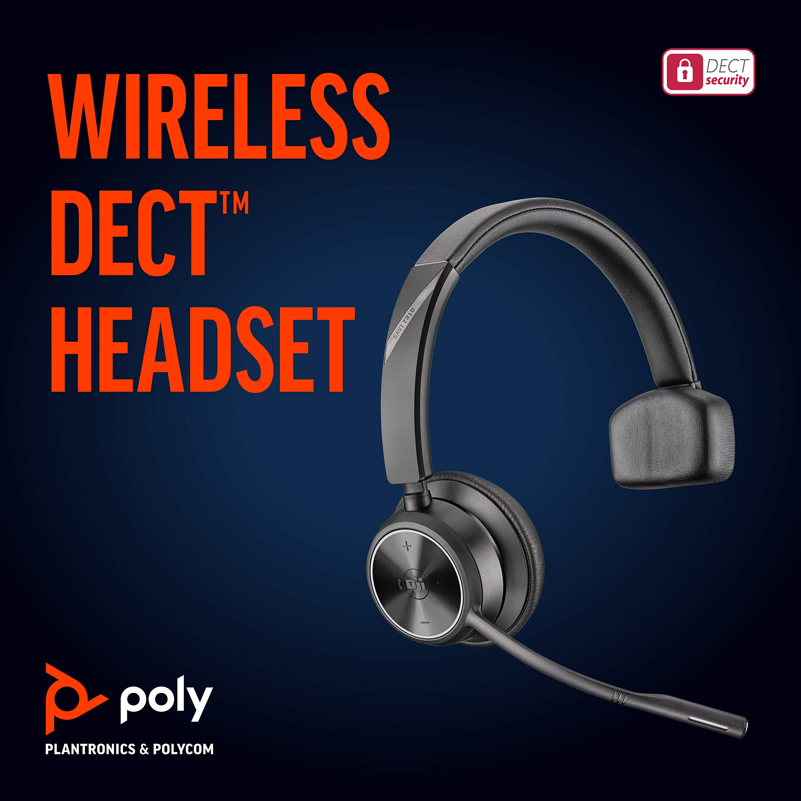 Poly Savi 7310-M Ultra-Secure Wireless DECT Headset System - Microsoft Teams Certified | Noise-Canceling Office Headset for Clear Calls | Perfect for Remote Work, Call Centers & Video Conferencing