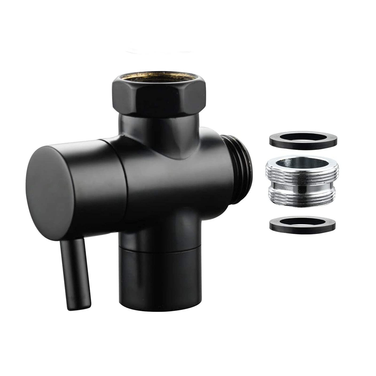 Biveah 3-Way Black Faucet Diverter - Brass Kitchen Sink to Hose Adapter (M22 to M24) - Faucet Sprayer Attachment for Garden, Pet Washing & Car Cleaning - Model KFB010B