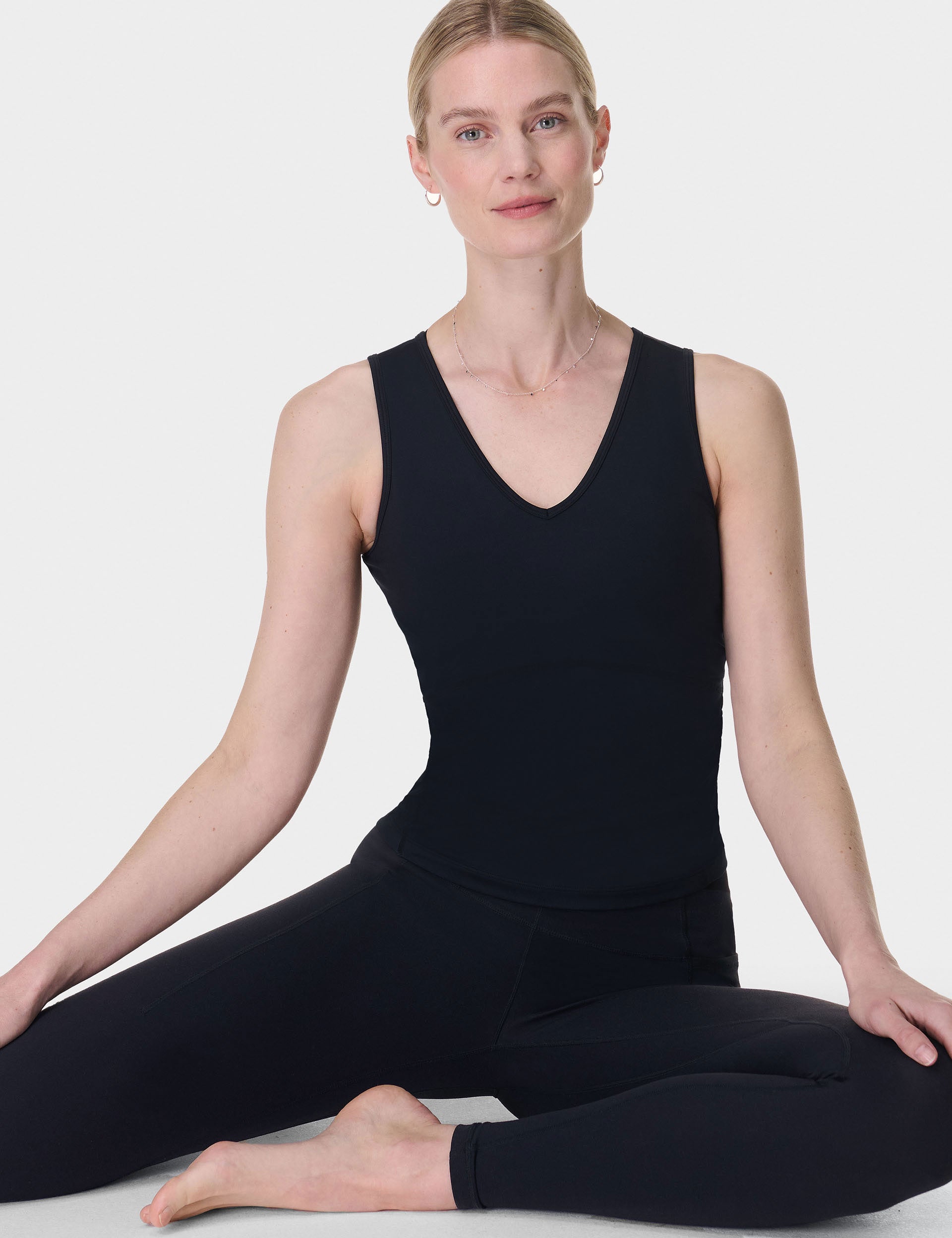 Gaia V Neck Tank Top for Women - Soft Stretch Black Camisole | Perfect for Layering, Yoga & Casual Wear