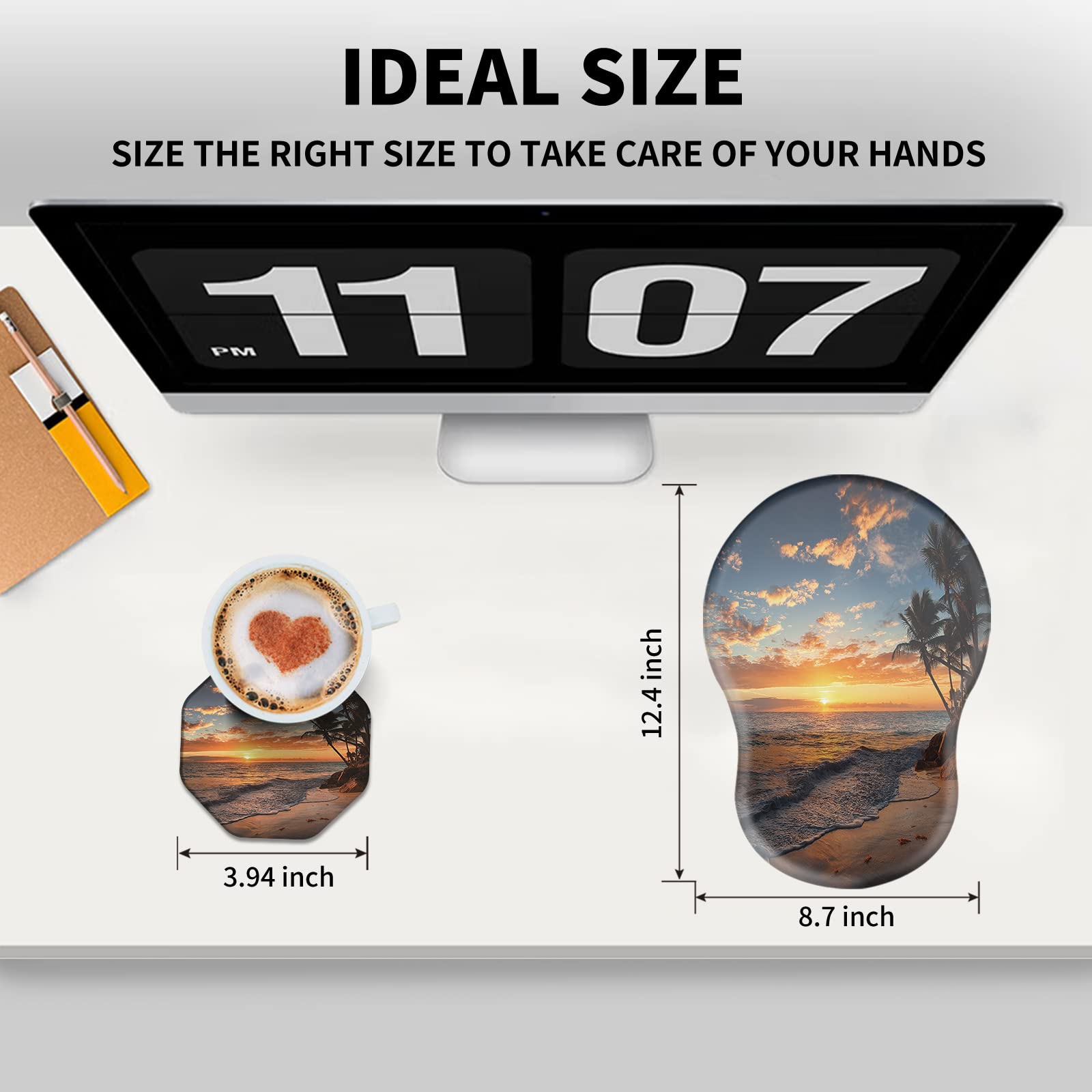 Ergonomic Mouse Pad with Wrist Rest - Thick Comfort Gel Support for Carpal Tunnel Pain Relief, Non-Slip PU Base Computer Mousepad for Wireless Mouse, Sunset Beach Design - Perfect for Office, Gaming & Home Workspace
