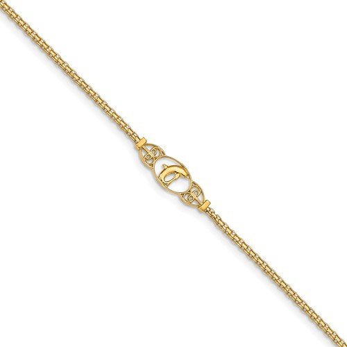 14K Yellow Gold Polished Dolphin Anklet - Elegant Beach Jewelry for Women, Perfect for Summer Vacations & Gifts