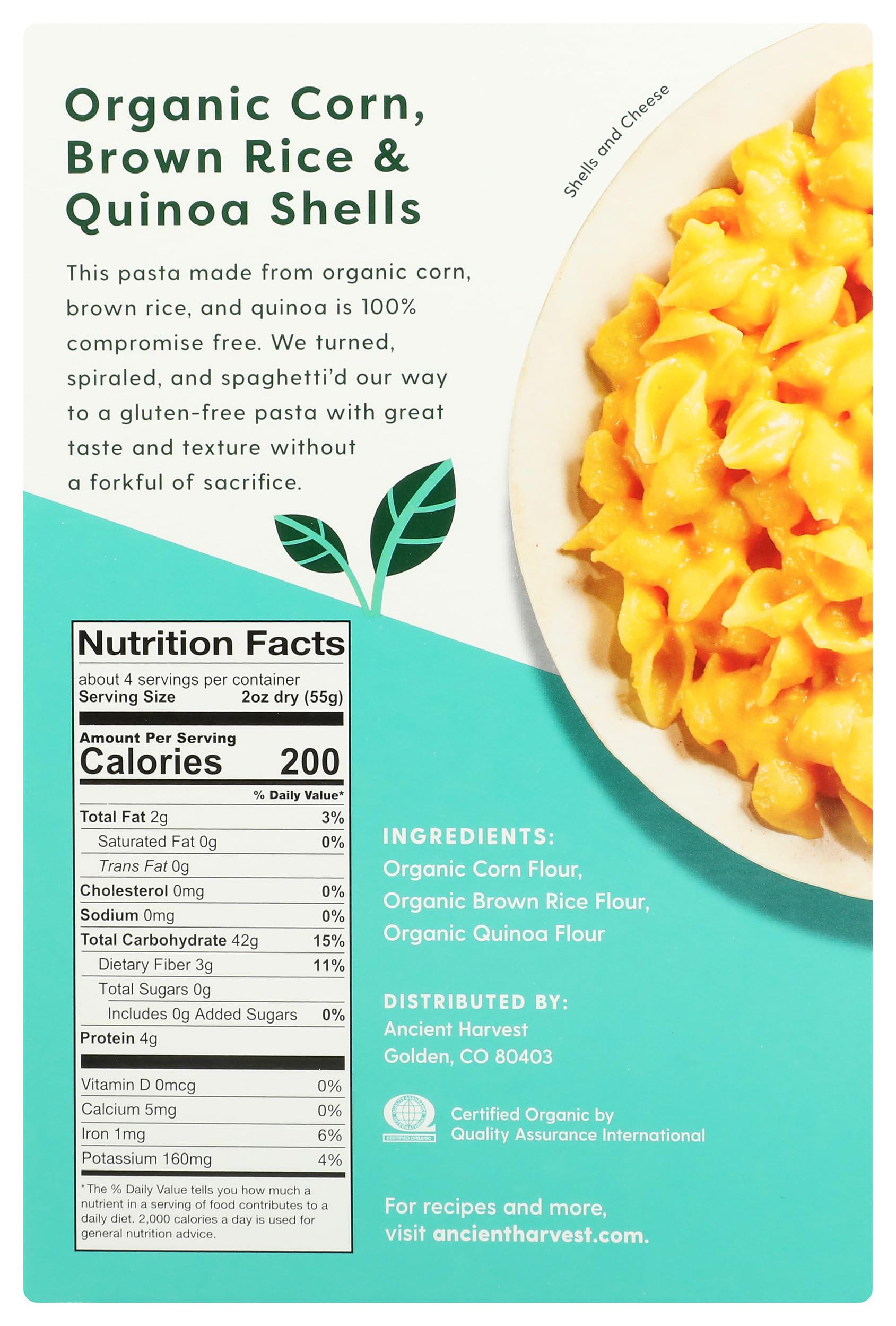 Ancient Harvest Gluten Free Pasta Shells - 8oz Organic Quinoa Pasta for Healthy Meals | Perfect for Vegan, Celiac & Keto Diets | Quick Dinner & Lunch Recipes