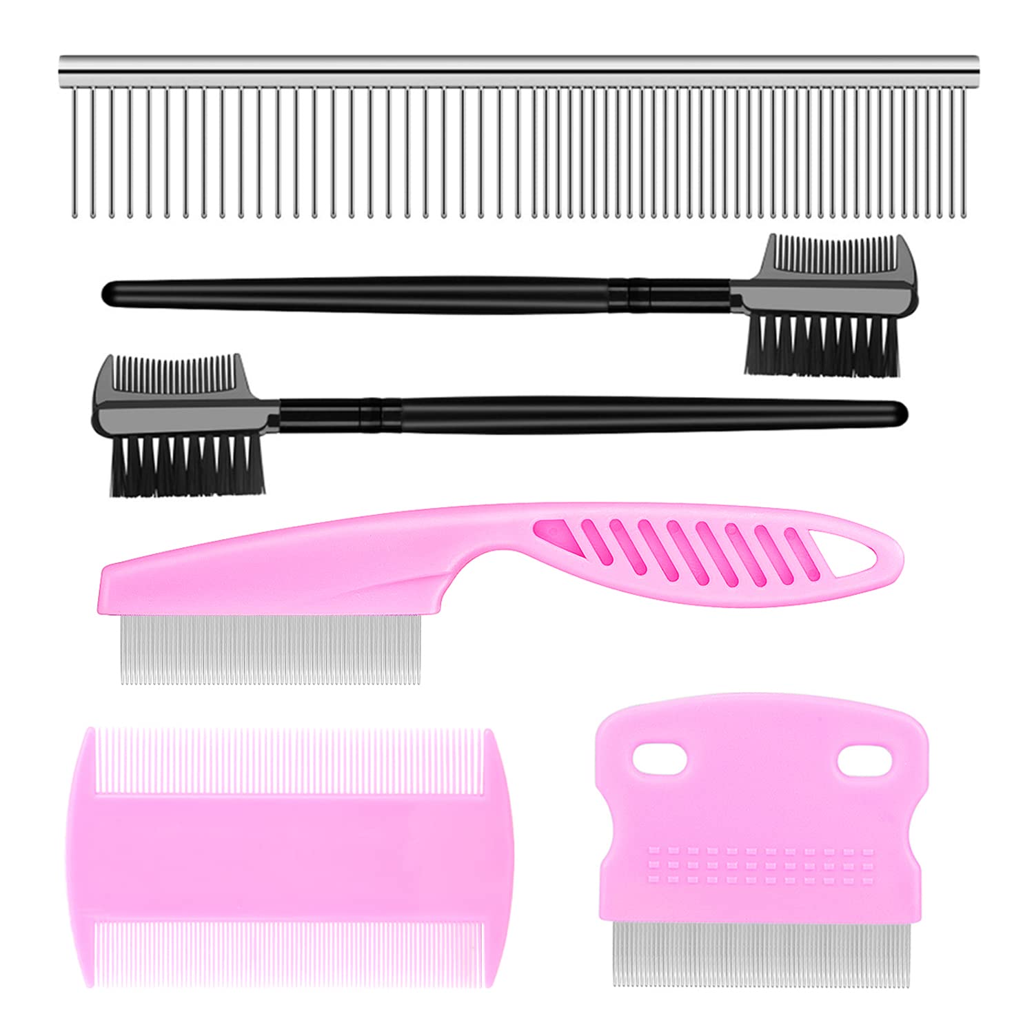 Premium 2-in-1 Metal Flea Comb for Cats & Dogs - Round Smooth Teeth Pet Grooming Comb for Lice, Tear Stains & Dander Removal - Detangles Hair & Removes Mucus Crust - Perfect for Daily Pet Care & Grooming Sessions (Pink)