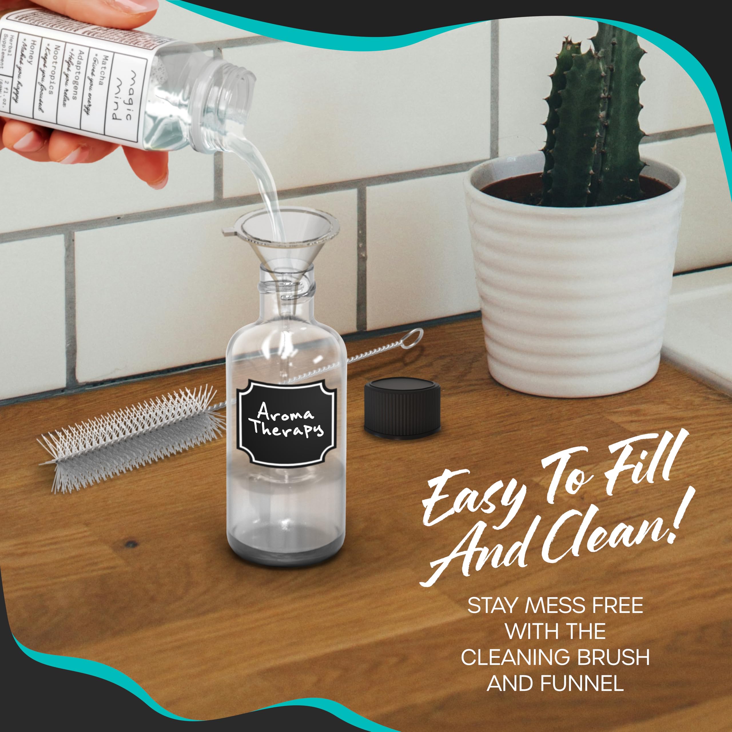 Nevlers 24-Pack 2 Oz Leakproof Glass Bottles with Lids - Travel Size Containers for Ginger Shots, Essential Oils & Liquids | Includes Shrink Wrap, Funnel, Labels, Marker & Cleaning Brush | Perfect for Home, Travel & DIY Projects