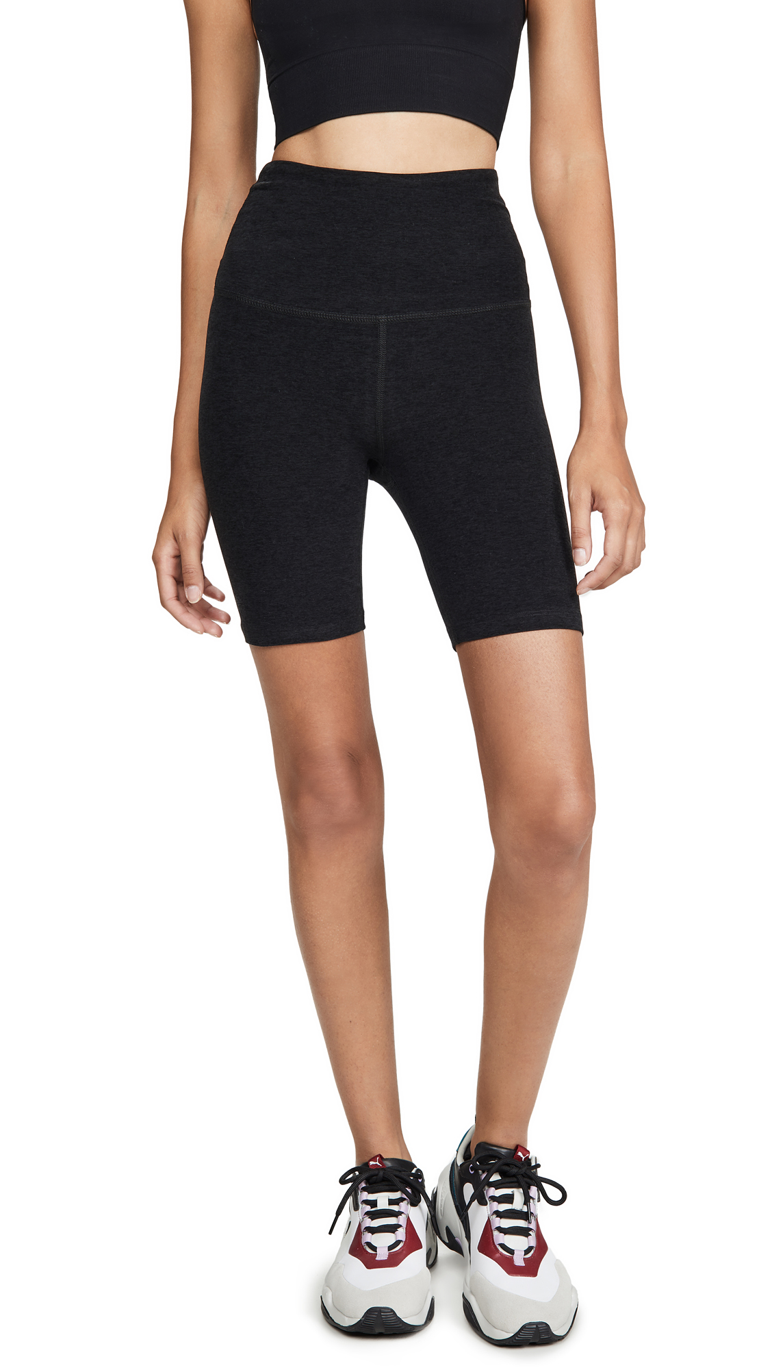 Beyond Yoga Women's Space Dye Bike Shorts - High Waisted Yoga Shorts for Women, Soft & Stretchy Workout Shorts with Pockets - Perfect for Cycling, Yoga, Gym & Lounge Wear