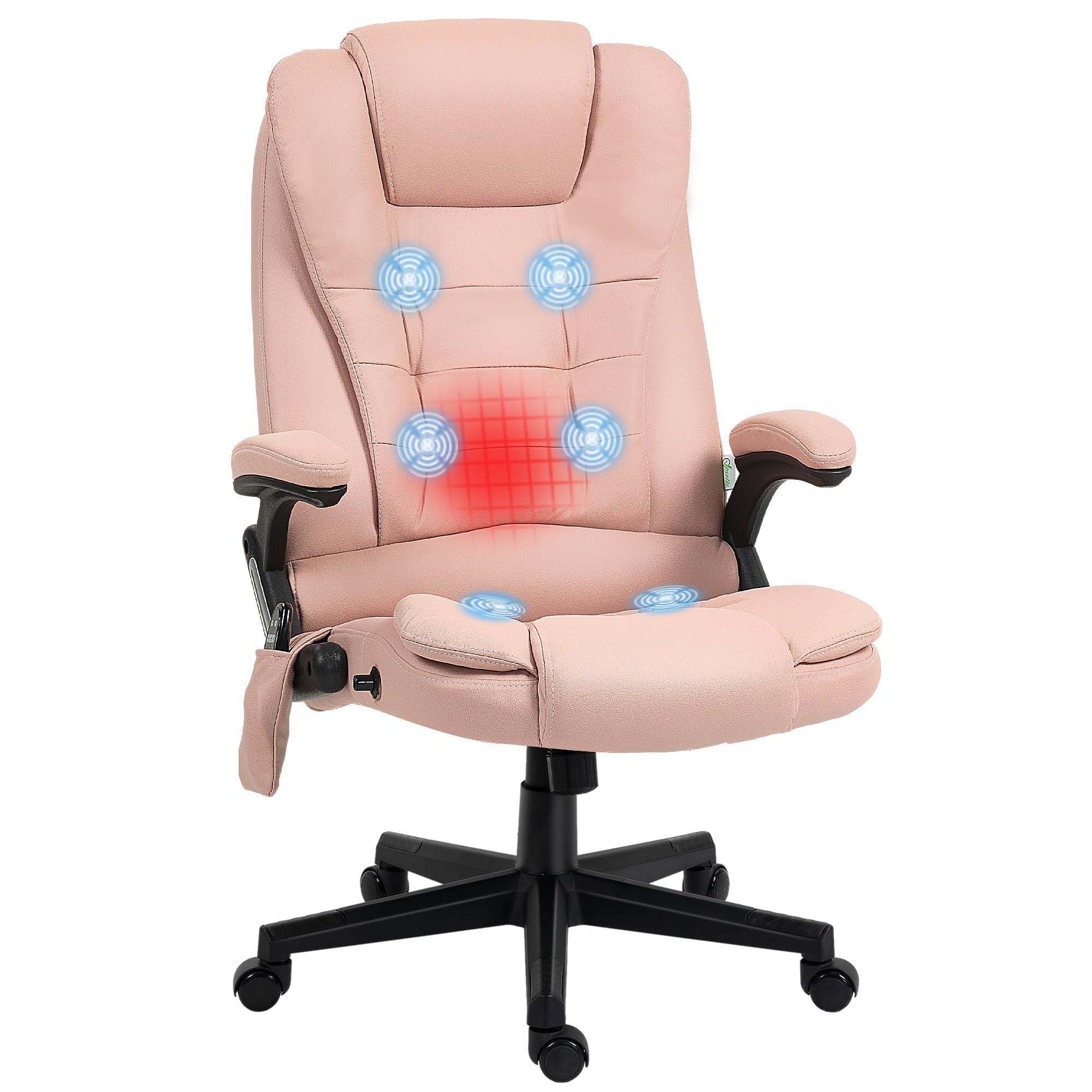 HOMCOM 6-Point Vibrating Massage Office Chair with Heating - High Back Executive Chair with Reclining Function, Padded Armrests & Remote Control - Pink Microfiber Ergonomic Chair for Home & Office Use - Perfect for Work, Relaxation & Pain Relief