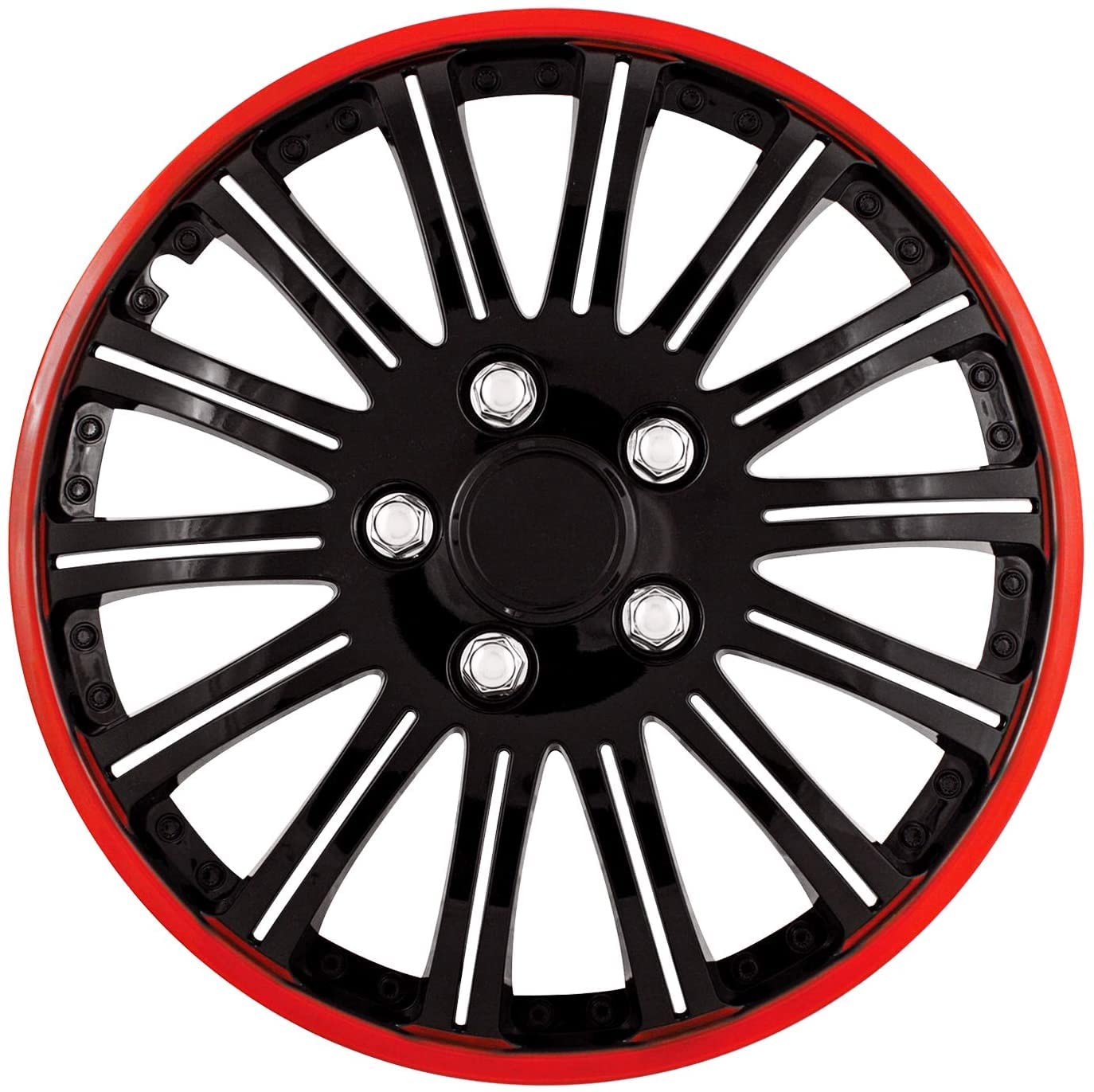 COYOUCO Universal 14 Inch Hubcap Set of 4 - Black & Chrome Red Trim Wheel Covers for Cars, Trucks & SUVs | Durable Alloy Wheel Protection & Stylish Upgrade