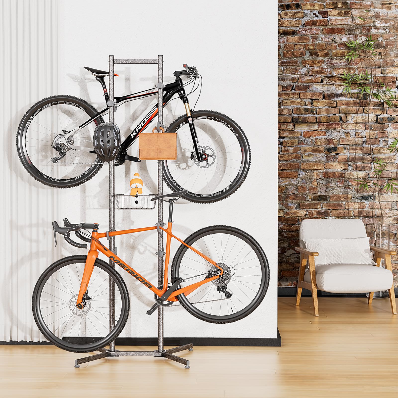 CXWXC 2/4 Bike Storage Rack with Basket - Space Saving Indoor Bike Stand for Garage, Apartment & Home - Holds Road, Mountain & Hybrid Bicycles - Perfect for Small Spaces & Organized Storage