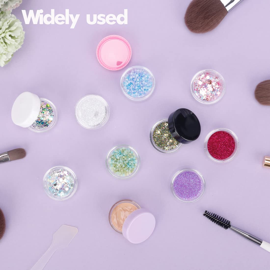 50 Pack 3 Gram Sample Jars with Lids - Small Empty Cosmetic Containers for Lip Balm, Travel Makeup, Skincare Samples - Includes Mini Spatulas & Labels - Perfect for DIY Beauty, Sample Distribution & Travel Organization