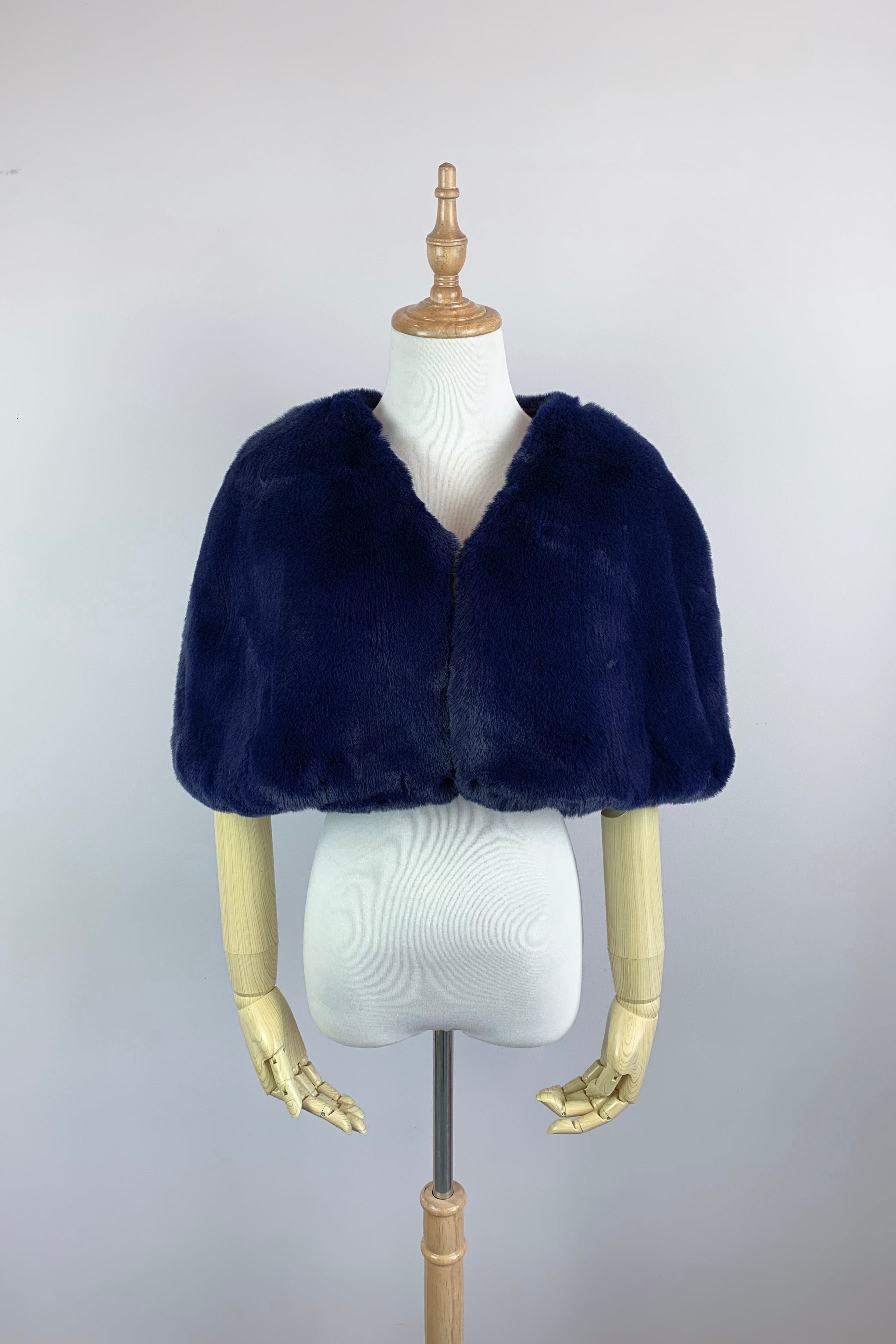 Navy Blue Faux Fur Bridal Cape - Georgina Nvy05 | Custom Made Wedding Shawl for Brides, Winter Weddings & Photo Shoots