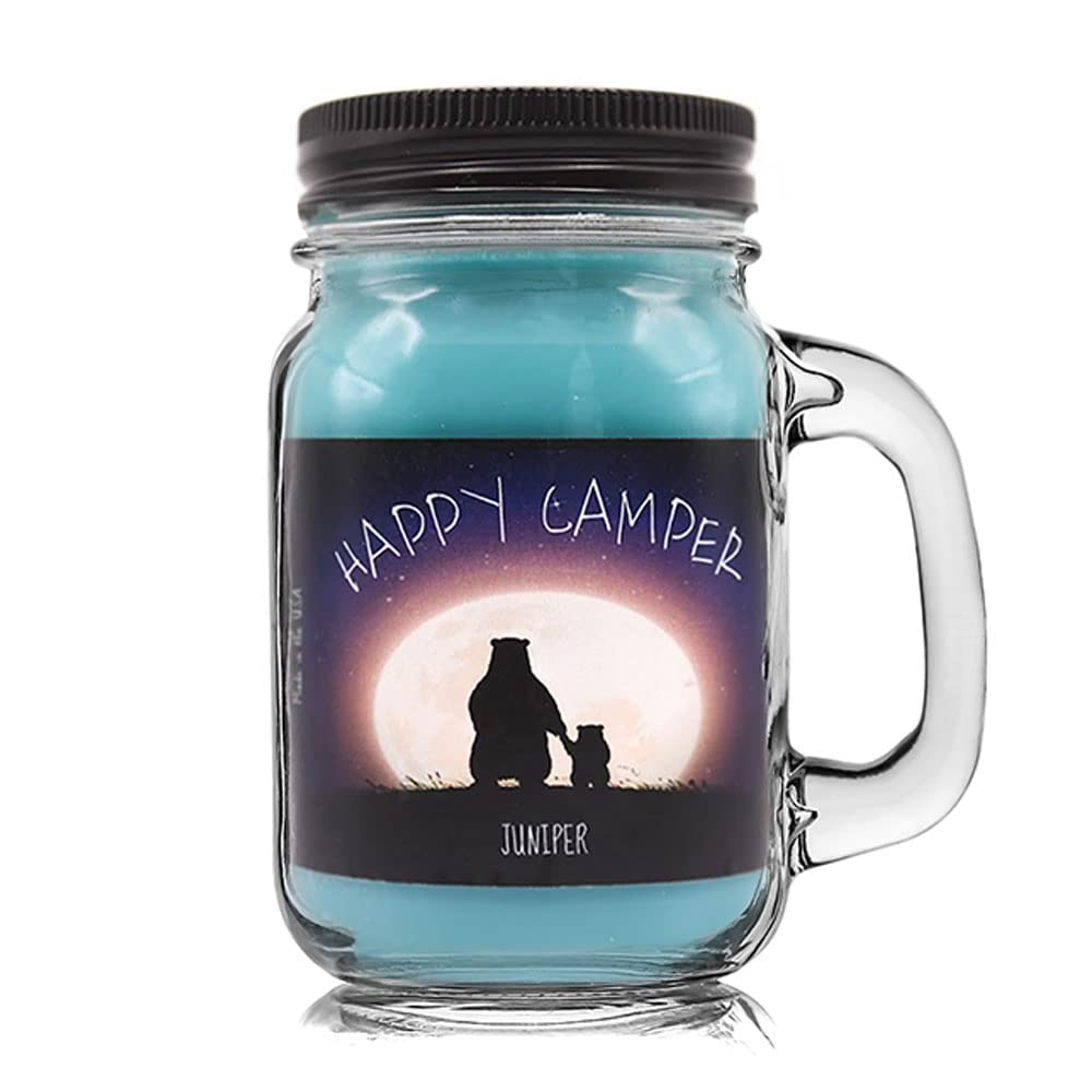 Happy Camper Scented Wax Jar Candle - Mountain Kettle Design, Fall Decor, Stress Relief - Burns 60-80 Hours for Camping, Cozy Home & Relaxation