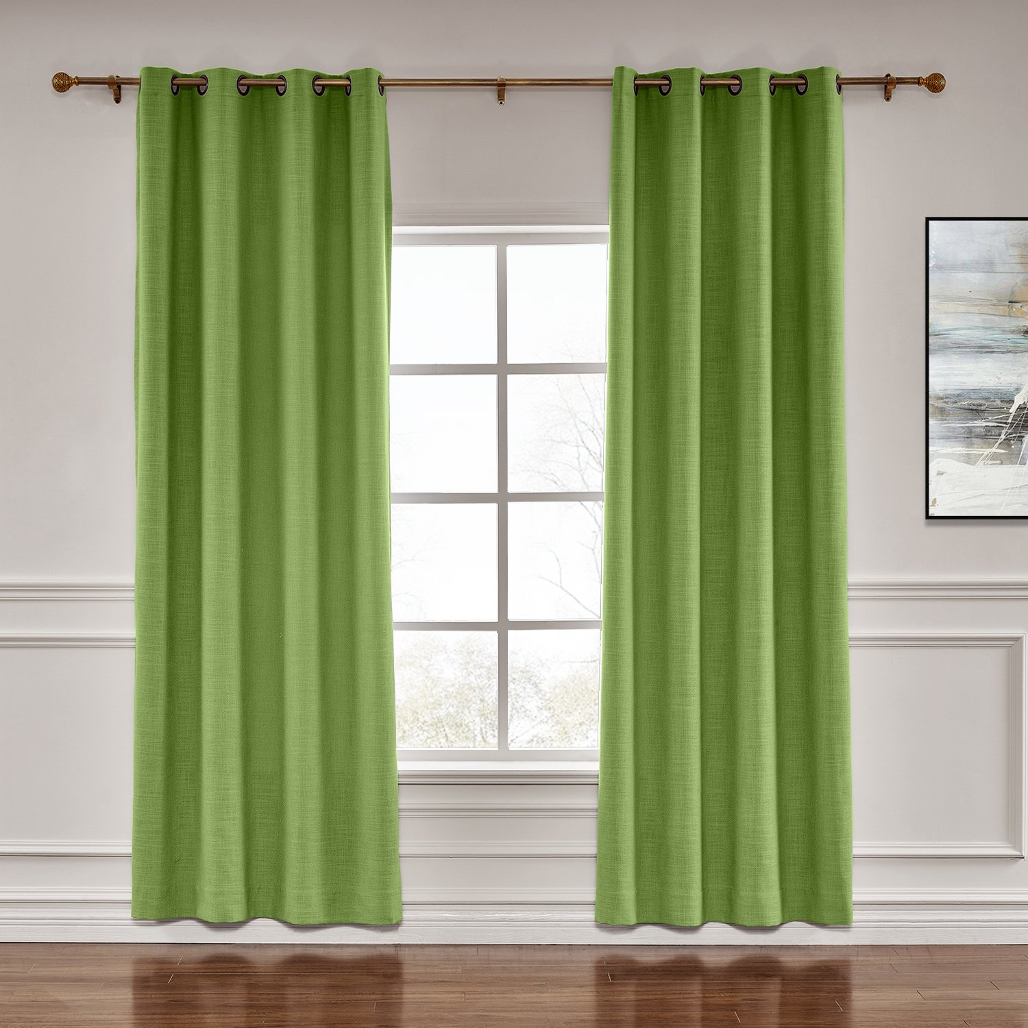 Premium Blackout Linen Curtains - Thermal Insulated Room Darkening Window Drapes with Grommet Top for Living Room & Bedroom - Green, 84x84 Inches, 1 Panel - Perfect for Light Blocking, Privacy & Energy Efficiency