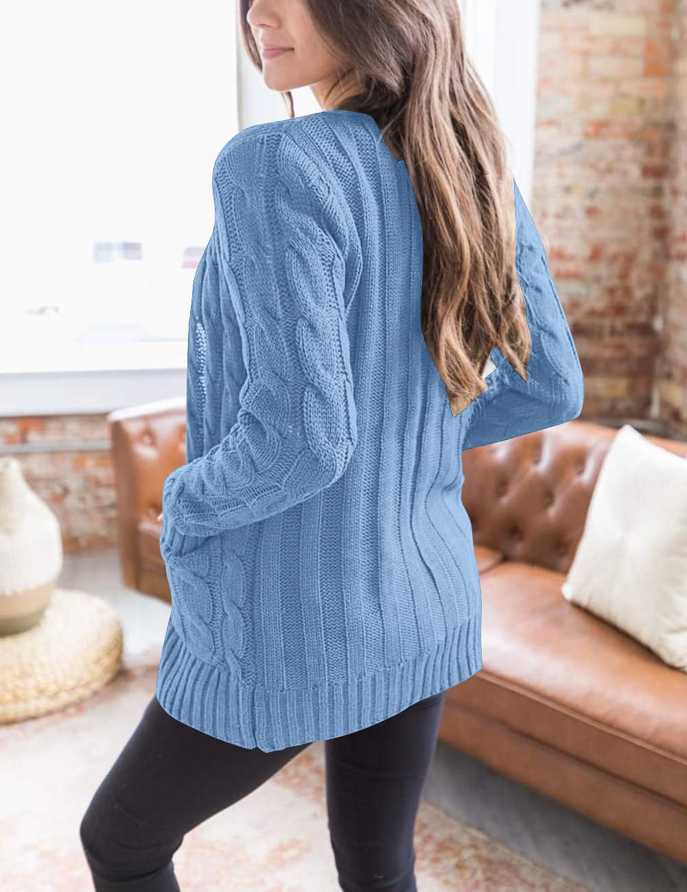 MEROKEETY Women's 2025 Fall Long Sleeve Cable Knit Cardigan Sweater - Open Front Button Loose Fit Outerwear for Casual Wear, Office & Autumn Outfits